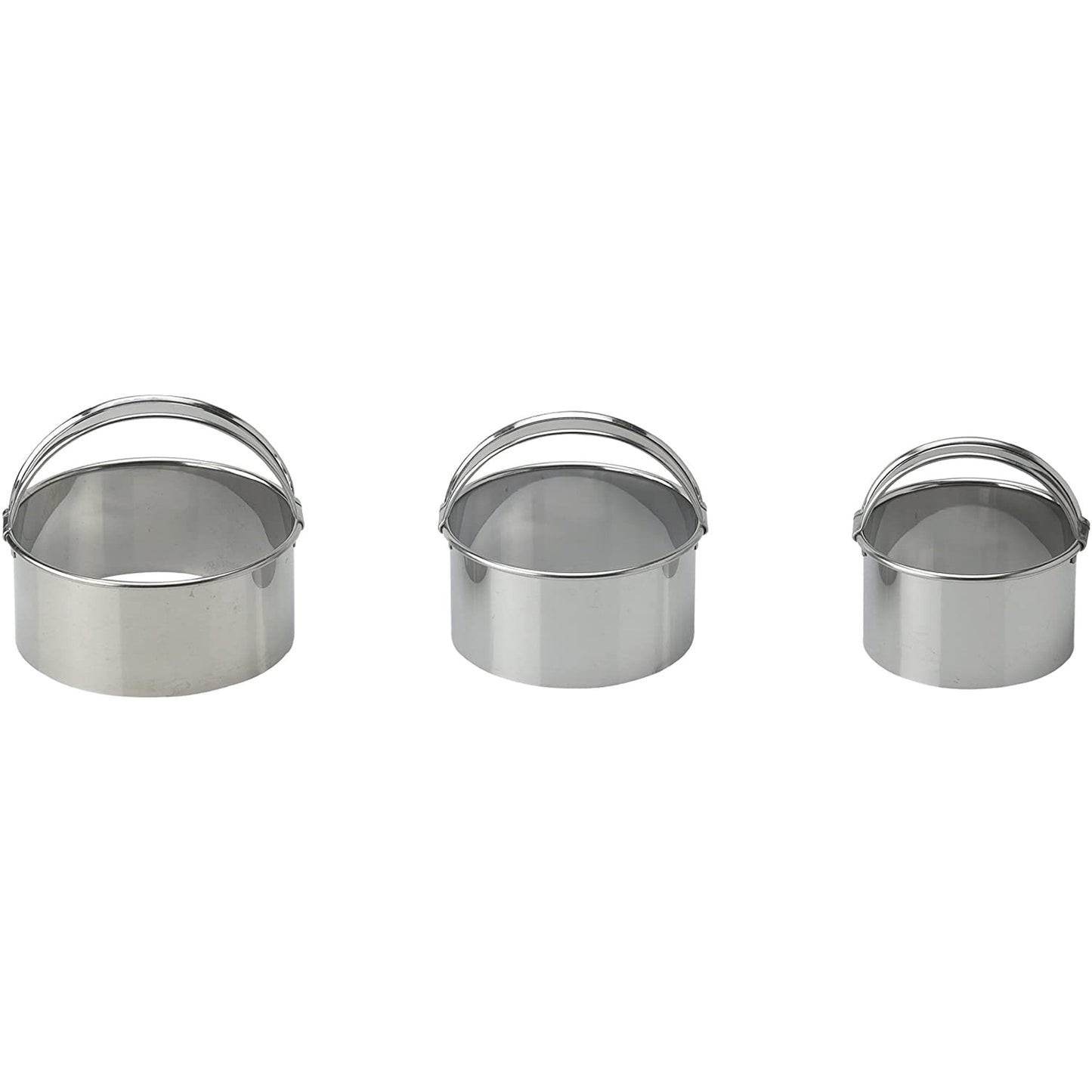 Round Biscuit Cutter with Handle, Stainless Steel Round Circle Doughnut Cutter, Heavy Duty Cookie Cutters, Baking Molds, Assorted Size, 3 Pcs Multisize Silver*3