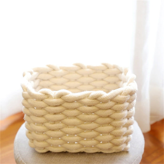 3 pcs Small Cat Ears Toy Organizer, Woven Cotton Rope Basket, Decorative Nursery Bins & Boxes Gift Basket Empty for Pet Toy Storage, 1 Pcs, 7.8x3.93 8.66" x 5.91" x 5.51" Beige