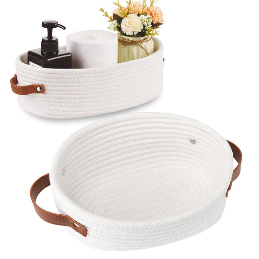 Small Cat Ears Toy Organizer, Woven Cotton Rope Basket, Decorative Nursery Bins & Boxes Gift Basket Empty for Pet Toy Storage, 1 Pcs, 7.8x3.93 12.59" x 9.44" x 5.11" White