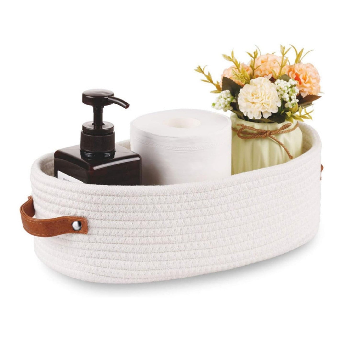 Small Cat Ears Toy Organizer, Woven Cotton Rope Basket, Decorative Nursery Bins & Boxes Gift Basket Empty for Pet Toy Storage, 1 Pcs, 7.8x3.93 12.59" x 9.44" x 5.11" White