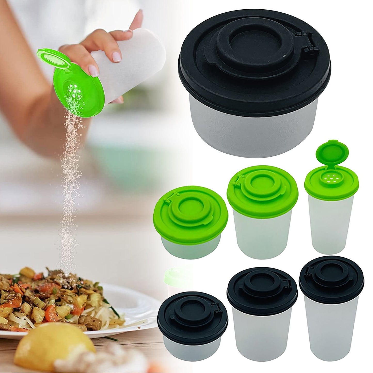 Salt And Pepper Shakers Moisture Proof ,Clear Plastic Condiment Bottles ,Salt Shaker For Camping Picnic Outdoors Kitchen Travel Spice Clear With Covers Lids Plastic Airtight Dispenser,Black 2.17" x 2.76" x 1.77" Green