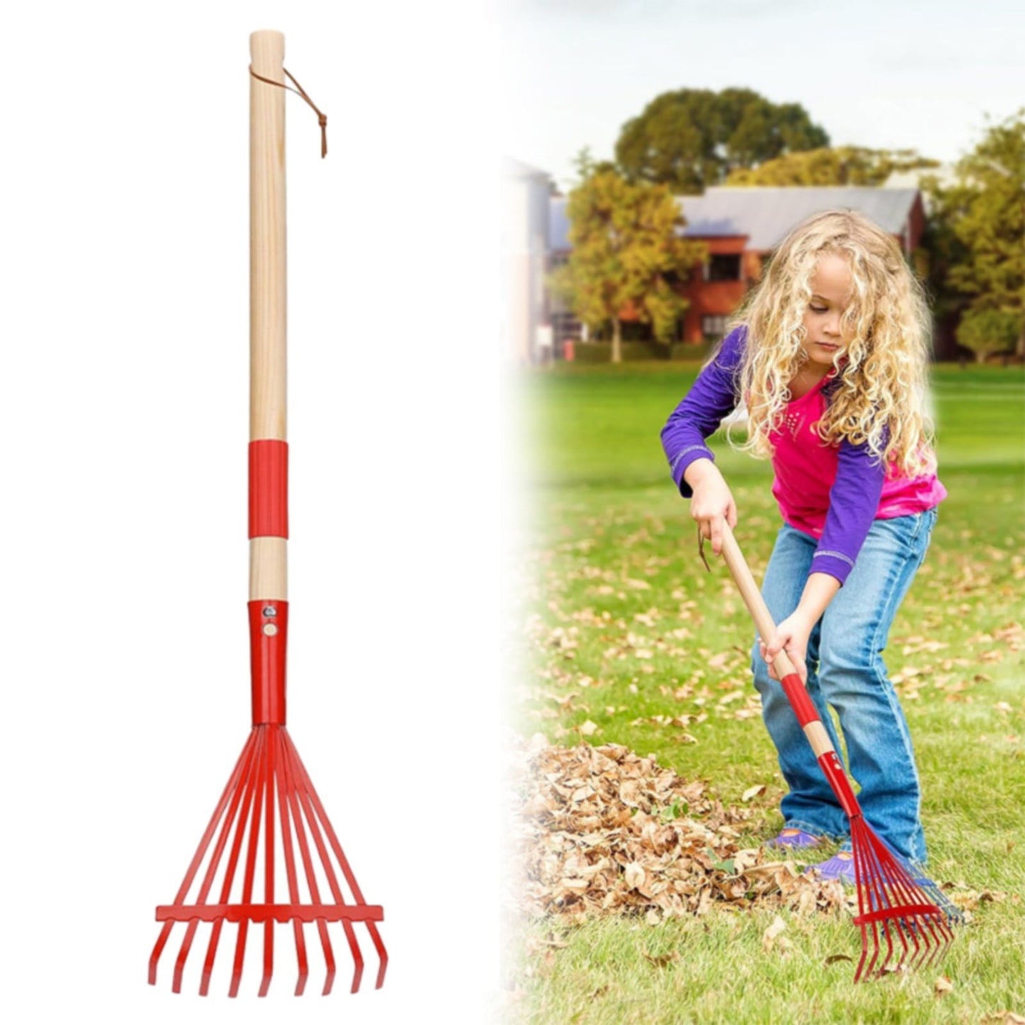 1Pcs Rake For Leaves,Rakes With Hardwood Handle,28" Small Rake With Durable Metal Head & Hardwood Handle, Mini Leaves Rake Lightweight & Cute Rakes With Heads Garden Tools Gifts,(Red) Red