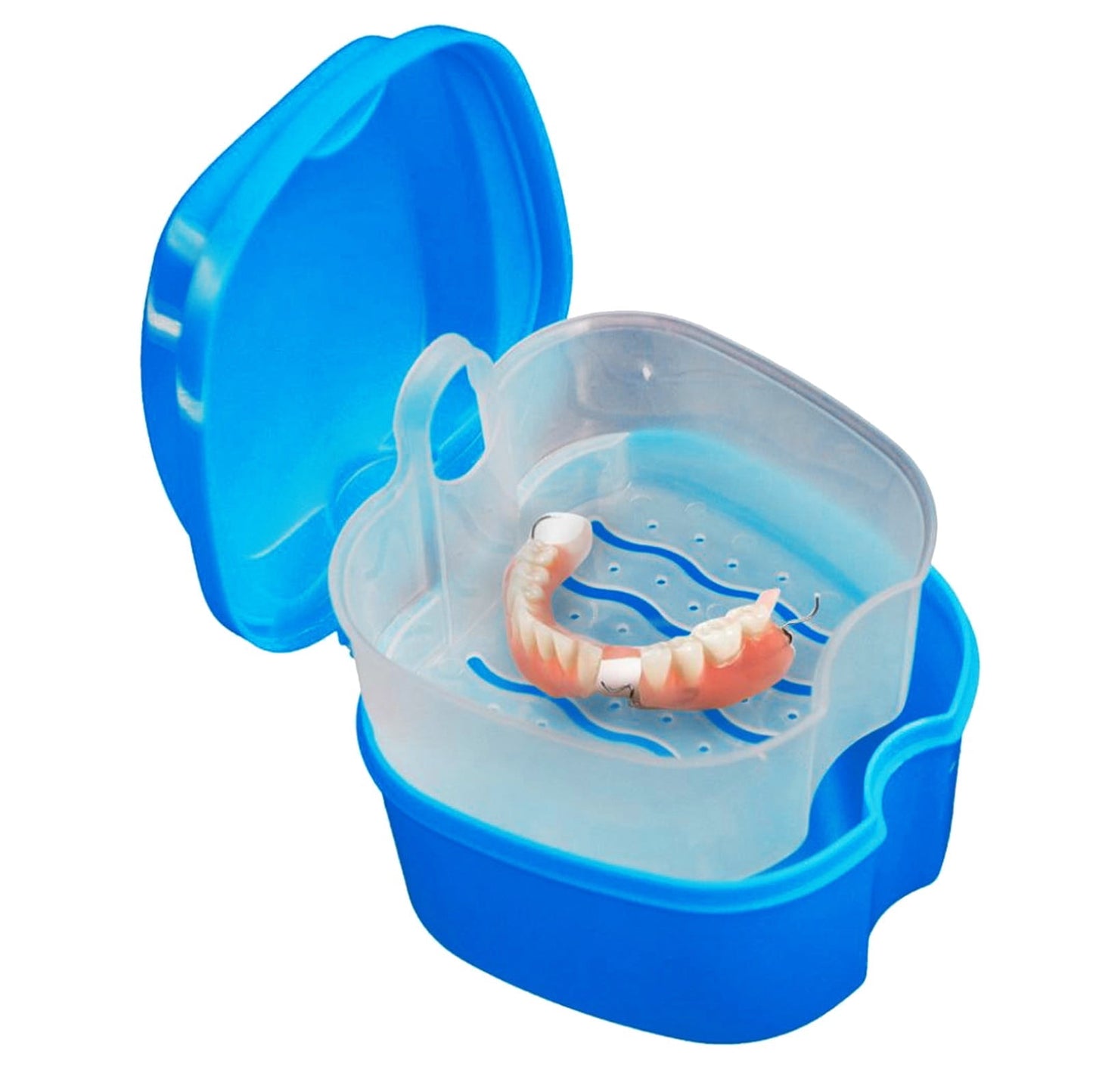 1Pcs Denture Bath Case Cup ,Dental Retainer Cleaner Case, Bath Box Mouthguard Storage Holder,Denture Case Box Holder Storage Soak Container With Strainer Basket For Travel Cleaning,(Dark Blue) Dark Blue