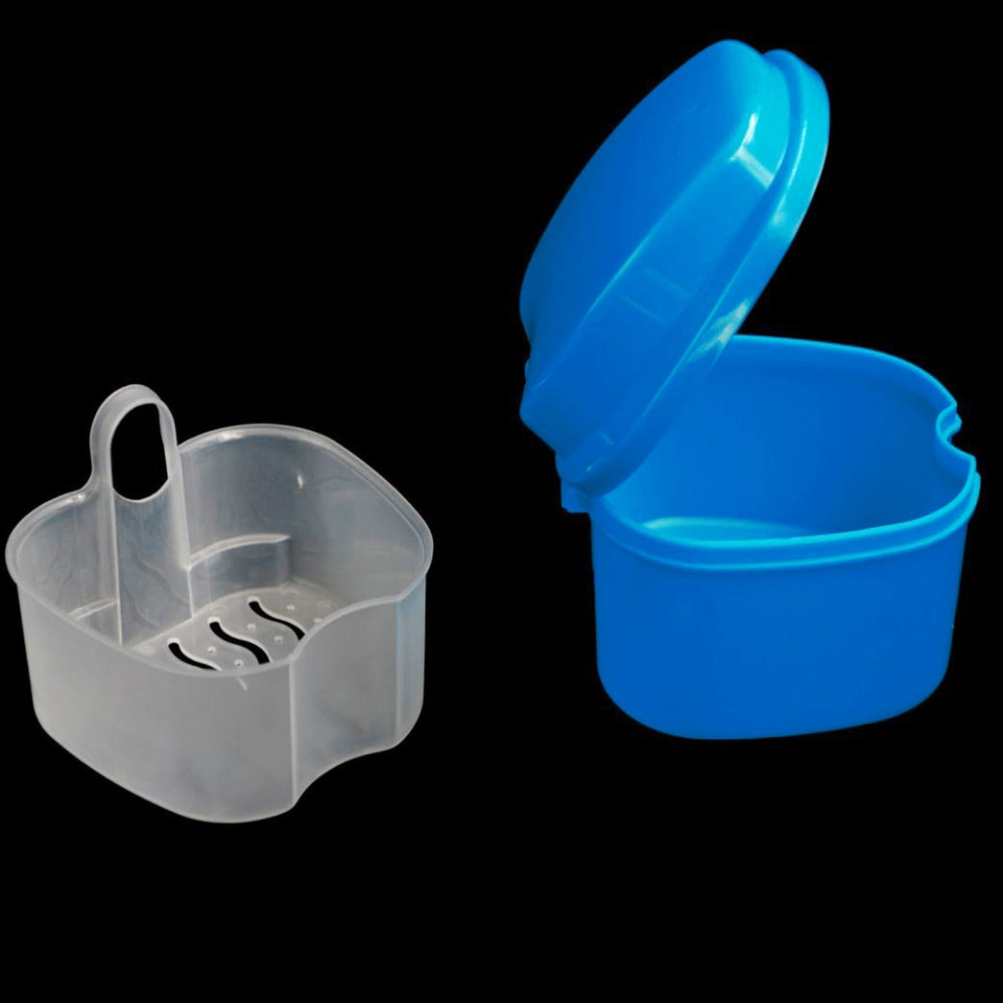 1Pcs Denture Bath Case Cup ,Dental Retainer Cleaner Case, Bath Box Mouthguard Storage Holder,Denture Case Box Holder Storage Soak Container With Strainer Basket For Travel Cleaning,(Dark Blue) Dark Blue