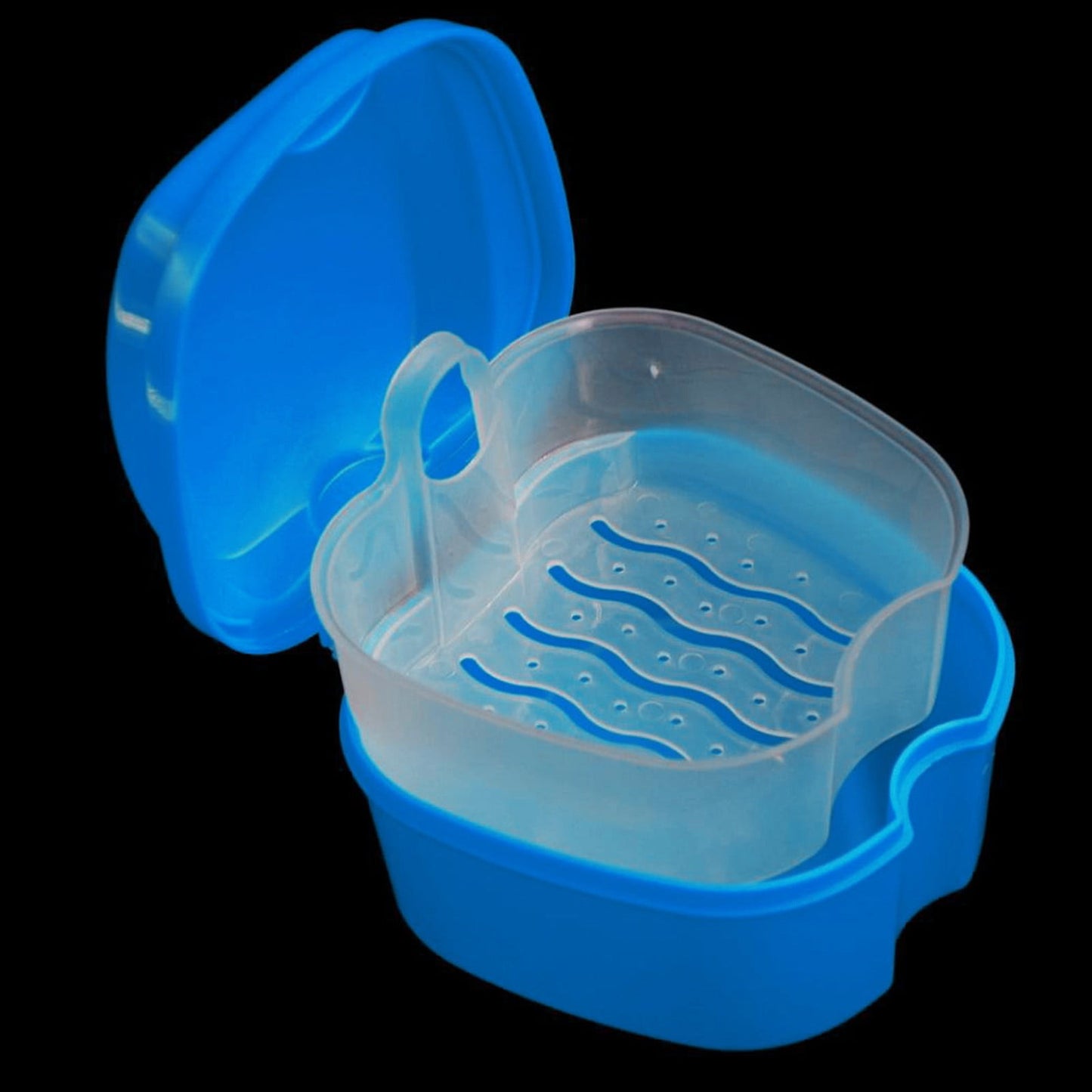 1Pcs Denture Bath Case Cup ,Dental Retainer Cleaner Case, Bath Box Mouthguard Storage Holder,Denture Case Box Holder Storage Soak Container With Strainer Basket For Travel Cleaning,(Dark Blue) Dark Blue