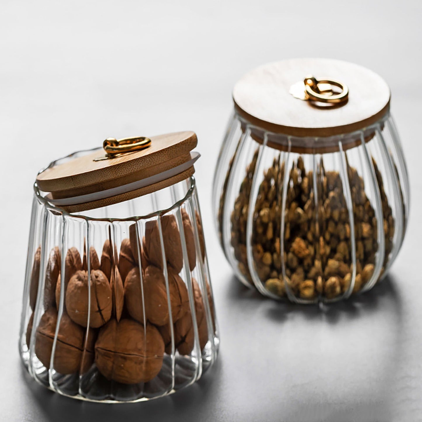 Sugar Containers With Bamboo Lids,Glass Coffee Canister Airtight Food Storage Jar With Lid, Candy Glass Canister Decorative Jars For Food Sugar Coffee Beans Tea, Coffee Bar Accessories B