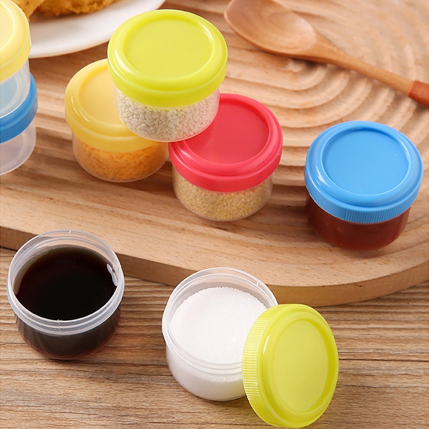 4Pcs Clear Plastic Jars With Lids,Small Plastic Storage Jars With Screw On Lids,Mini Wide-Mouth Refillable Storage Containers,Empty Round Containers For Candy,Beads,Lotion,Food Storage,Purple Yellow