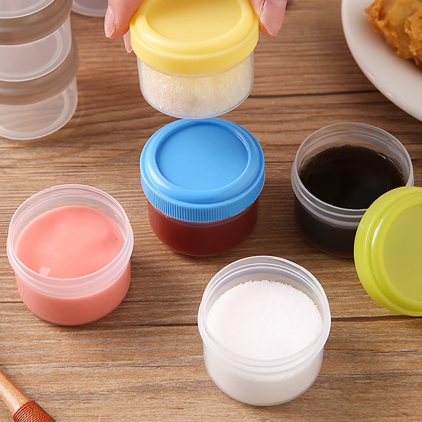 4Pcs Clear Plastic Jars With Lids,Small Plastic Storage Jars With Screw On Lids,Mini Wide-Mouth Refillable Storage Containers,Empty Round Containers For Candy,Beads,Lotion,Food Storage,Purple Yellow