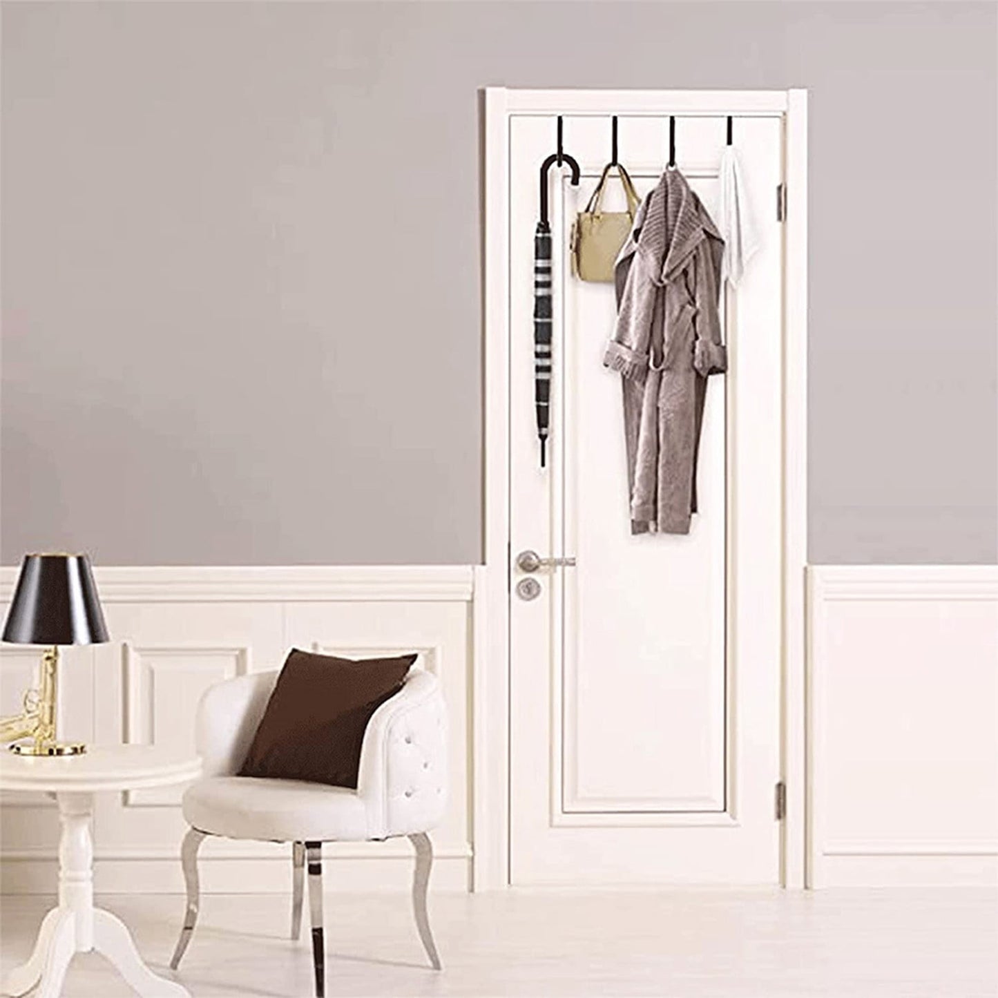 Over the Door Hook,1 Pack Over The Door Hooks Rubber Scratches,Sturdy Metal Single Over Door Hooks,Door Hanger Hook Door Hooks for Hanging,Towels,Clothes,Bathroom,Hold Up to 20Lbs(White) White