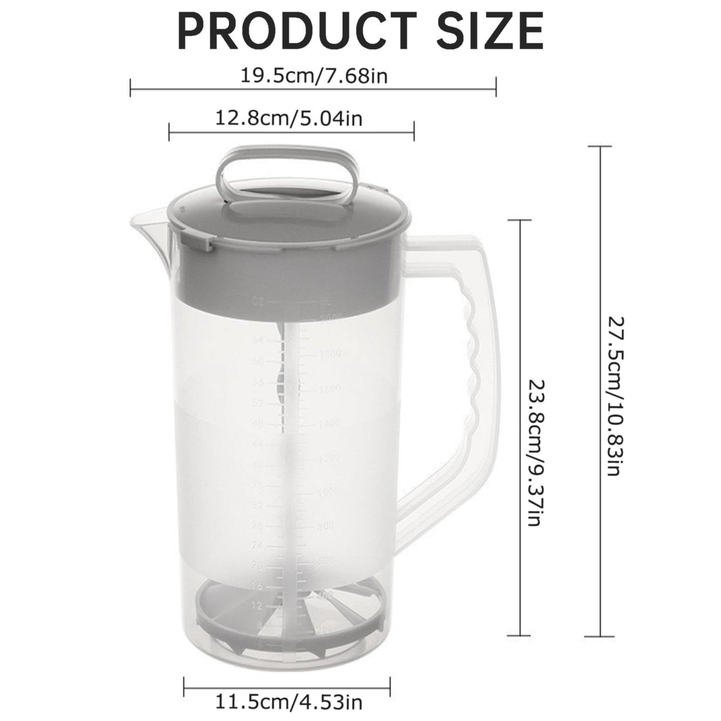 Mixing Pitcher For Drinks, 68 Oz Plastic Water Pitcher With Lid,Mixing Pitcher With Lid Drink Containers,Angled Plastic Blades And Adjustable Mixer Plunger For Juice, Powdered Milk 68 Oz