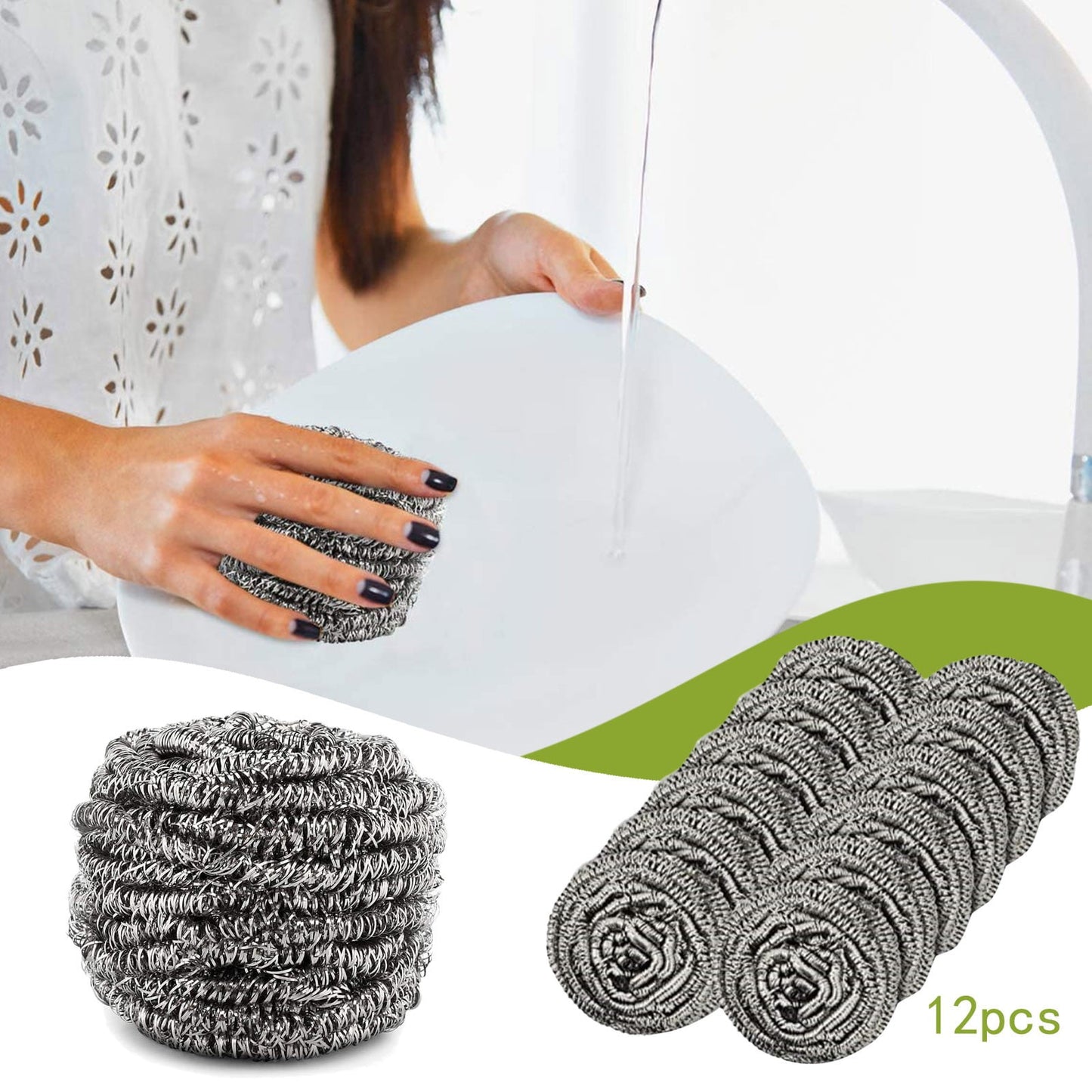 12 Pack Stainless Steel Scourers,Steel Scourers,Metal Wire Sponge Scouring Pads,Steel Wool Scrubber Pad Used For Dishes, Pots, Pans, And Ovens. Easy Scouring For Tough Kitchen Cleaning 12PCS