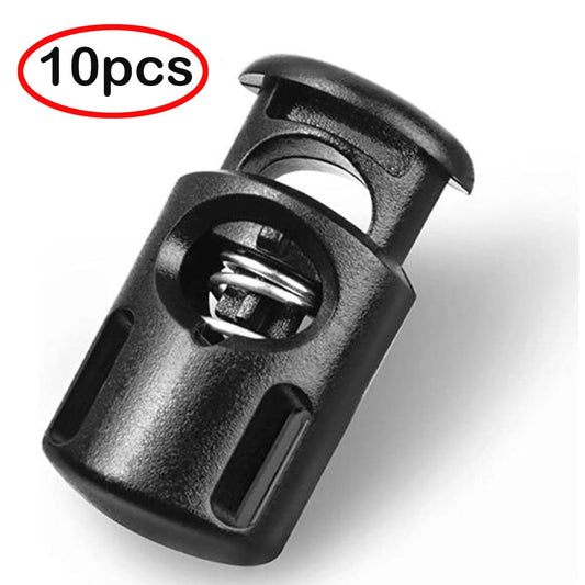 10Pcs Plastic Spring Cord Locks,Plastic Cord Locks Single Hole Spring Toggle Stopper Cord Stops,Cord Lock for Drawstring, Paracord Toggle Stopper Clasp,Shoelaces, Drawstrings, Paracord, Bags Black