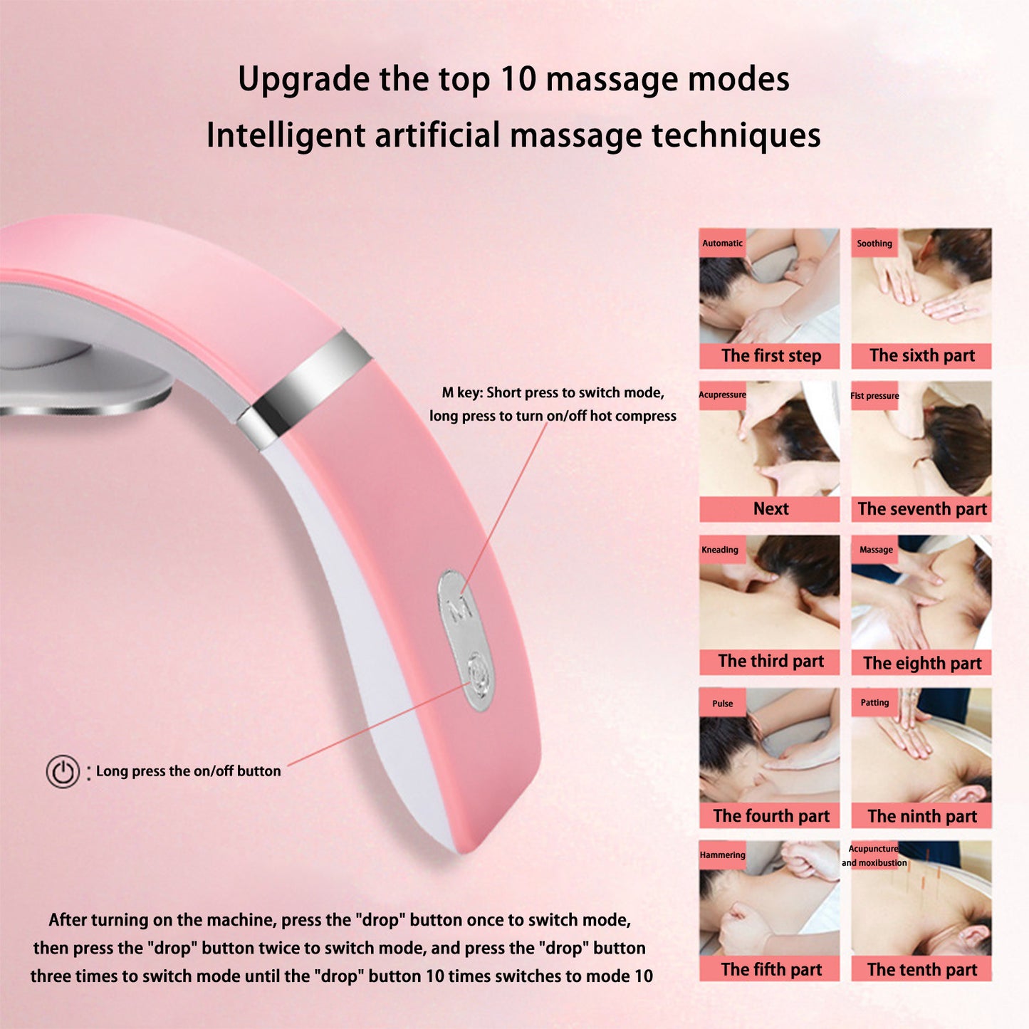 4-Head Electric Massagers Set, Vagus Nerve Stimulator Neck, 10 Modes & 16 Levels, Ergonomic Design, Promote Muscle Relaxation,Cervical For Neck Pain Relief,Instrument for Home Pink