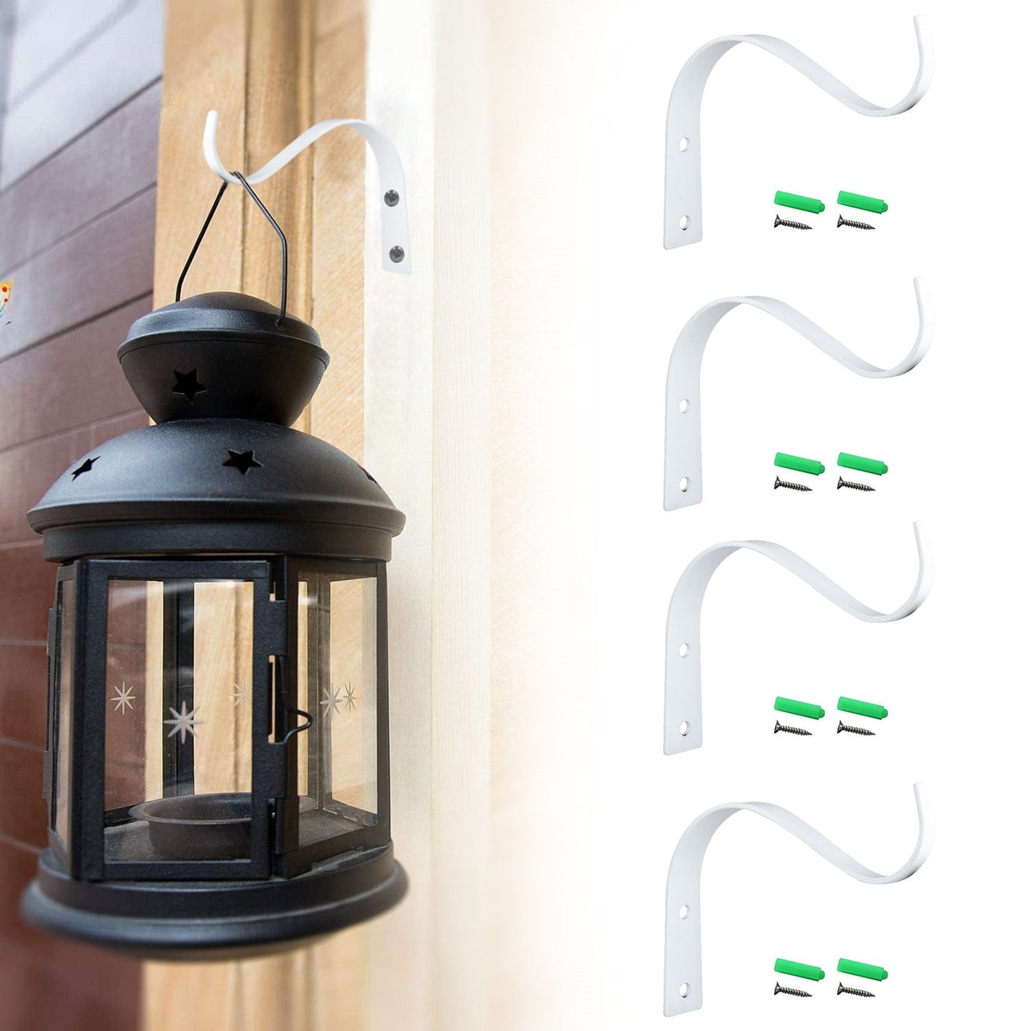 4.5 Inch Plant Hanger,Sturdy Hanging Plant Bracket Hooks Outdoor,Plant Hangers,Plant Hanger Bracket,Bird Feeder Hanger for Bird Feeders, Planters, Lanterns, Wind Chimes Indoor Outdoor,(Black,1 PCS) 2 PCS White