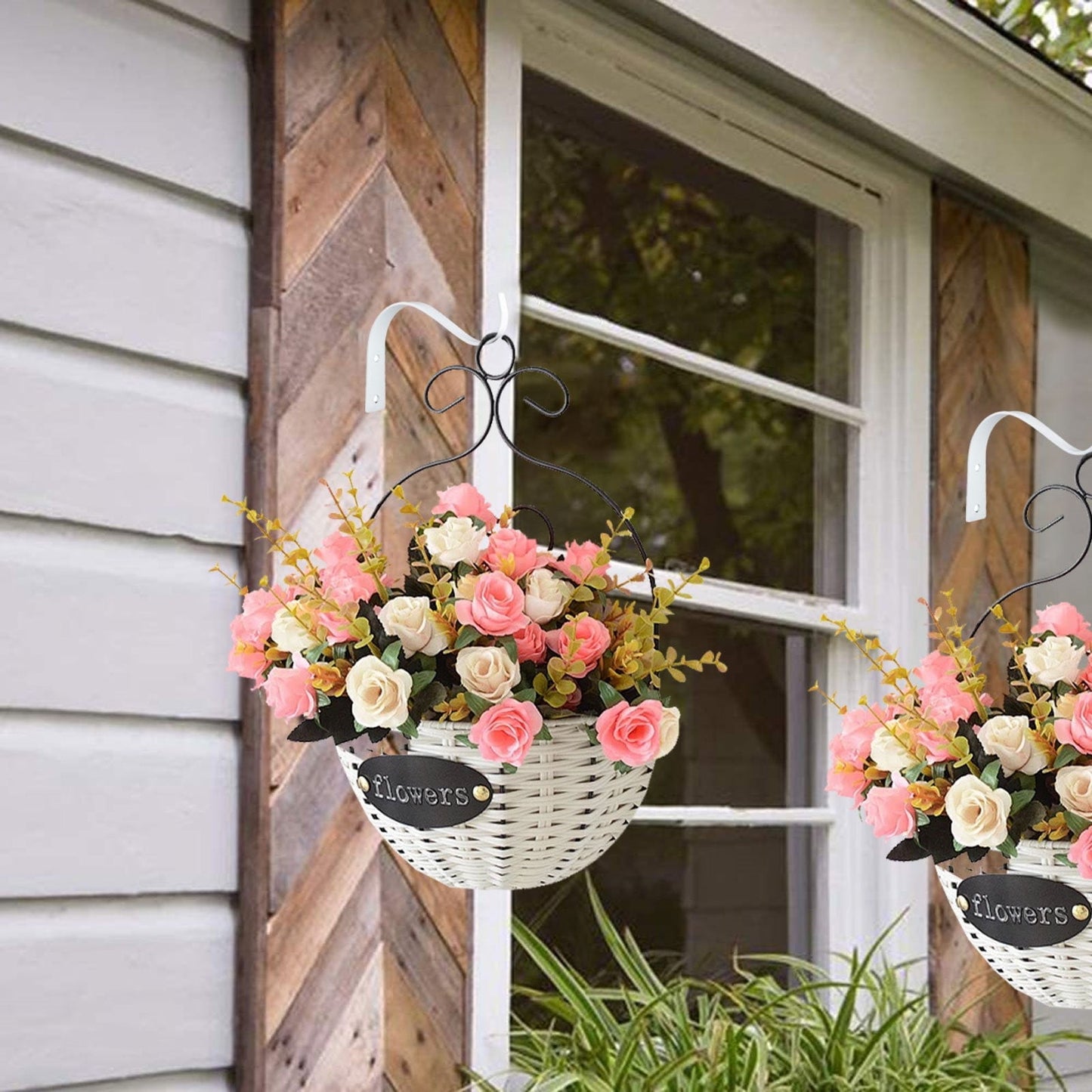 4.5 Inch Plant Hanger,Sturdy Hanging Plant Bracket Hooks Outdoor,Plant Hangers,Plant Hanger Bracket,Bird Feeder Hanger for Bird Feeders, Planters, Lanterns, Wind Chimes Indoor Outdoor,(Black,1 PCS) 2 PCS White