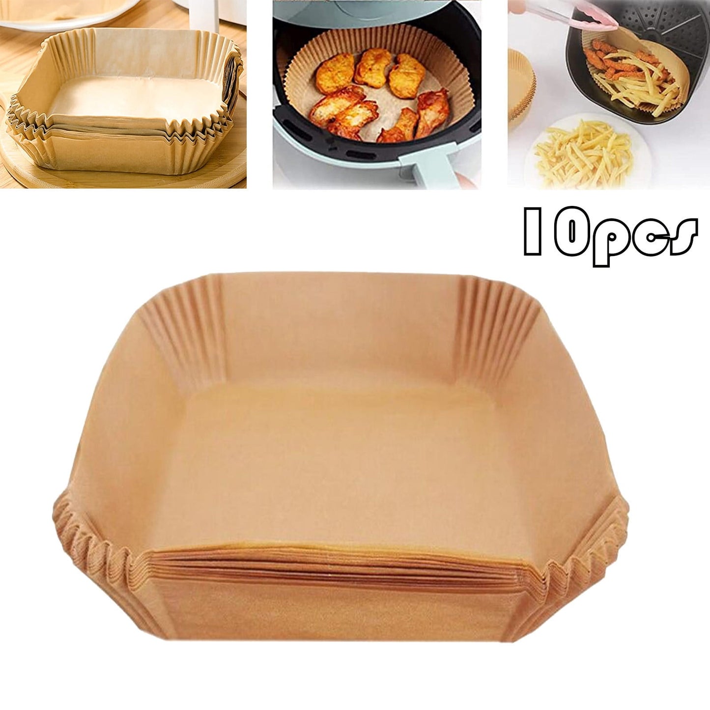 10/30/50/100 Pcs Air Fryer Disposable Paper Liners,8In Unbleached Square Parchment Paper Non-Stick Airfryer Basket Liners For Steamer Microwave Oven, Deep Fryer Parts & Accessories,(A,10PCS) 30PCS A