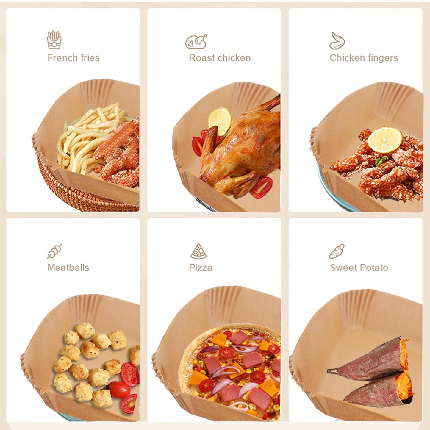 10/30/50/100 Pcs Air Fryer Disposable Paper Liners,8In Unbleached Square Parchment Paper Non-Stick Airfryer Basket Liners For Steamer Microwave Oven, Deep Fryer Parts & Accessories,(A,10PCS) 100PCS A