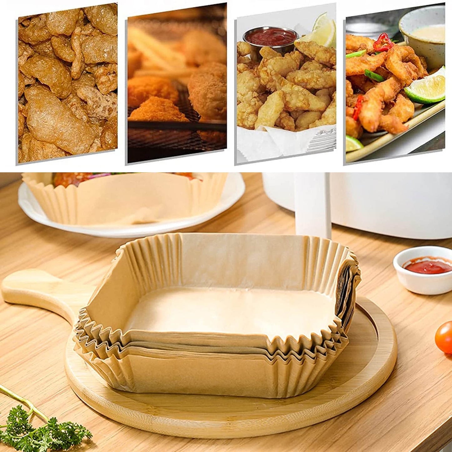 10/30/50/100 Pcs Air Fryer Disposable Paper Liners,8In Unbleached Square Parchment Paper Non-Stick Airfryer Basket Liners For Steamer Microwave Oven, Deep Fryer Parts & Accessories,(A,10PCS) 100PCS A