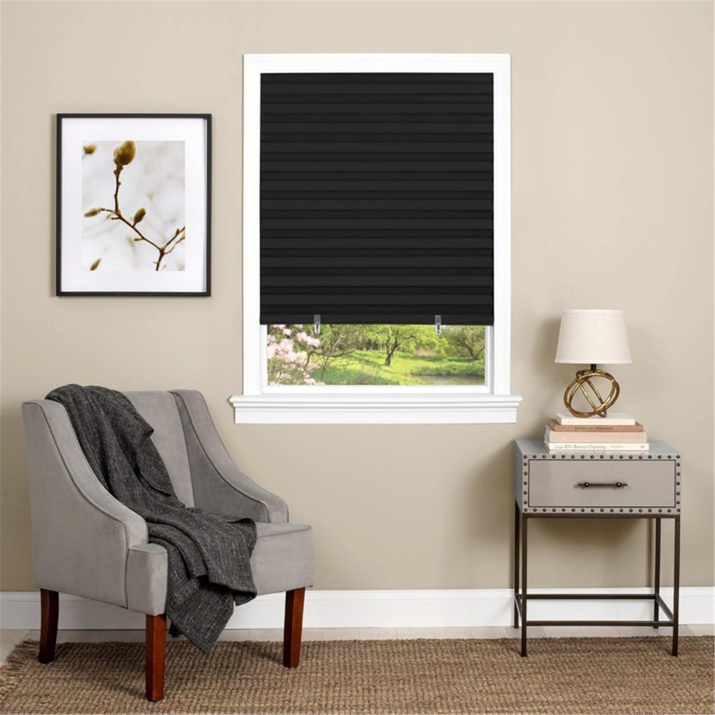 Window Blinds Cordless Blackout, No Drill Cut to Size Clip On Stick On Self Adhesive Temporary Blinds Pleated Paper Blinds Fits Blinds Window Roller for Bathroom Kitchen Living Room(Black90x150cm) Black60x180cm