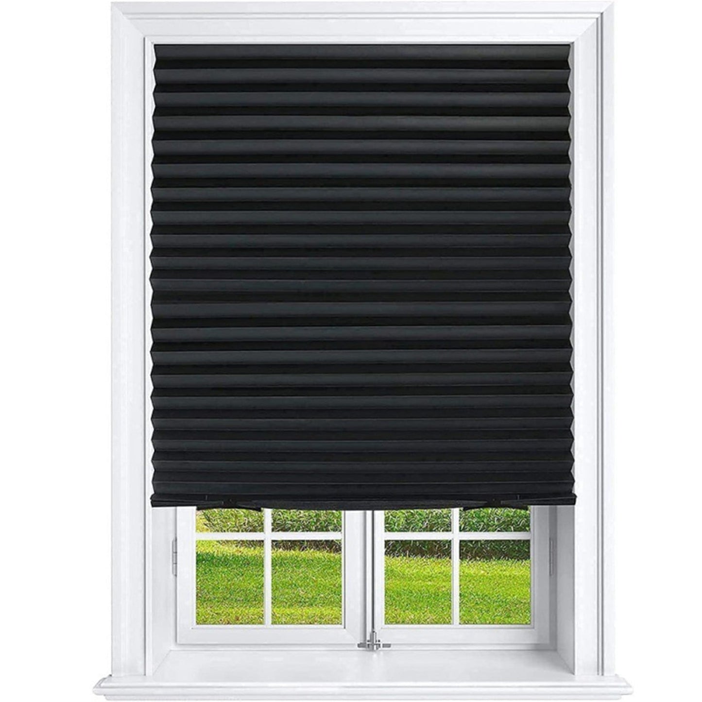 Window Blinds Cordless Blackout, No Drill Cut to Size Clip On Stick On Self Adhesive Temporary Blinds Pleated Paper Blinds Fits Blinds Window Roller for Bathroom Kitchen Living Room(Black90x150cm) Black90x150cm