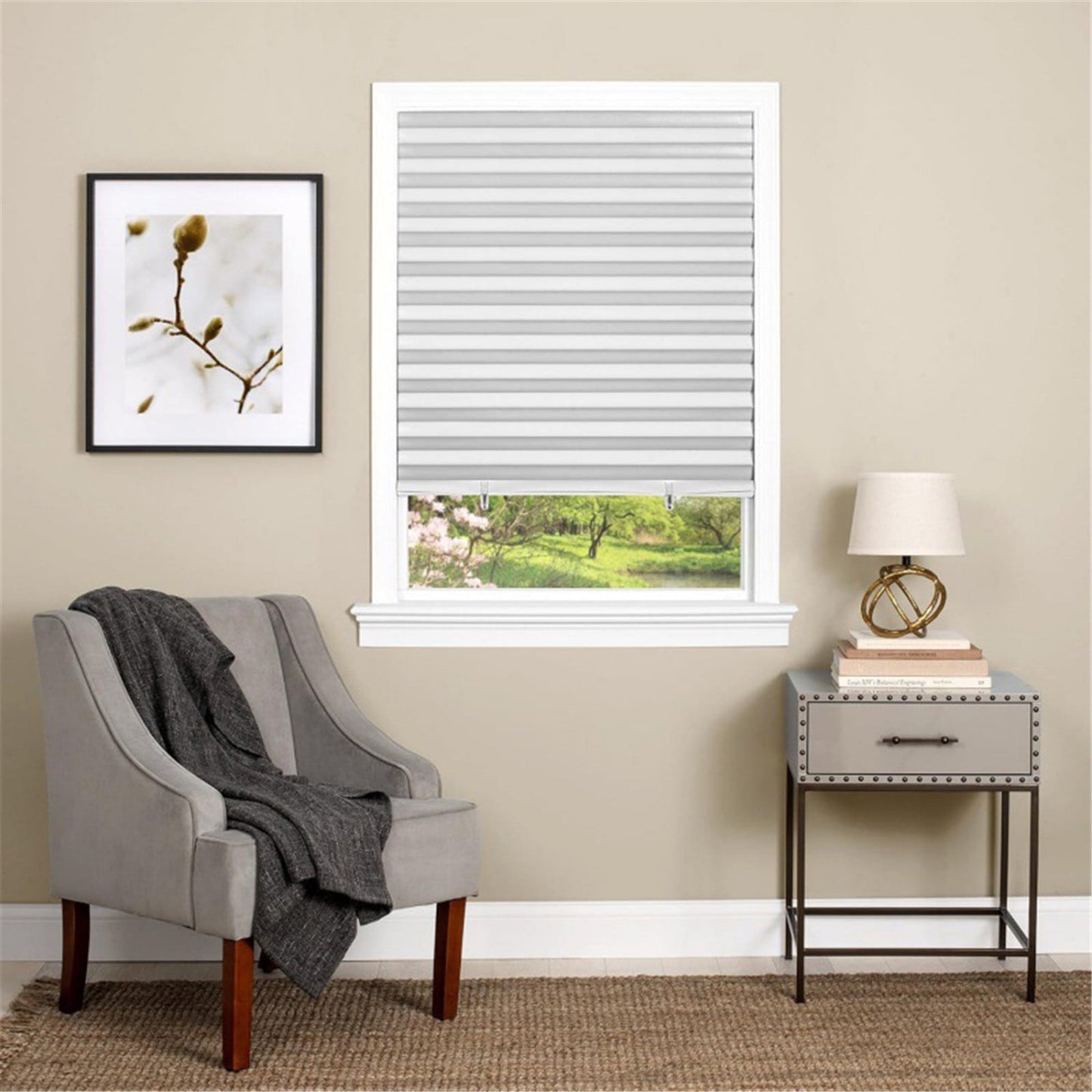 Window Blinds Cordless Blackout, No Drill Cut to Size Clip On Stick On Self Adhesive Temporary Blinds Pleated Paper Blinds Fits Blinds Window Roller for Bathroom Kitchen Living Room(Black90x150cm) White60x180cm