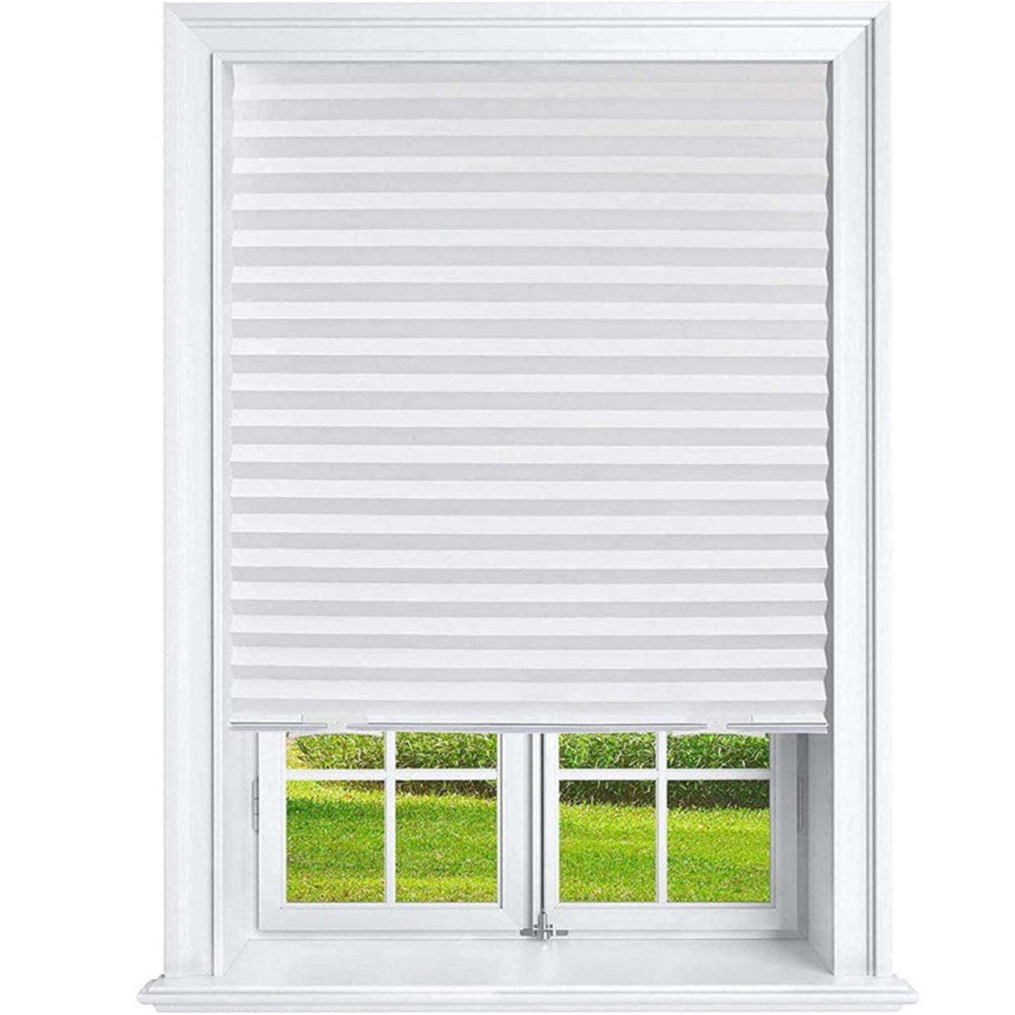 Window Blinds Cordless Blackout, No Drill Cut to Size Clip On Stick On Self Adhesive Temporary Blinds Pleated Paper Blinds Fits Blinds Window Roller for Bathroom Kitchen Living Room(Black90x150cm) White90x180cm