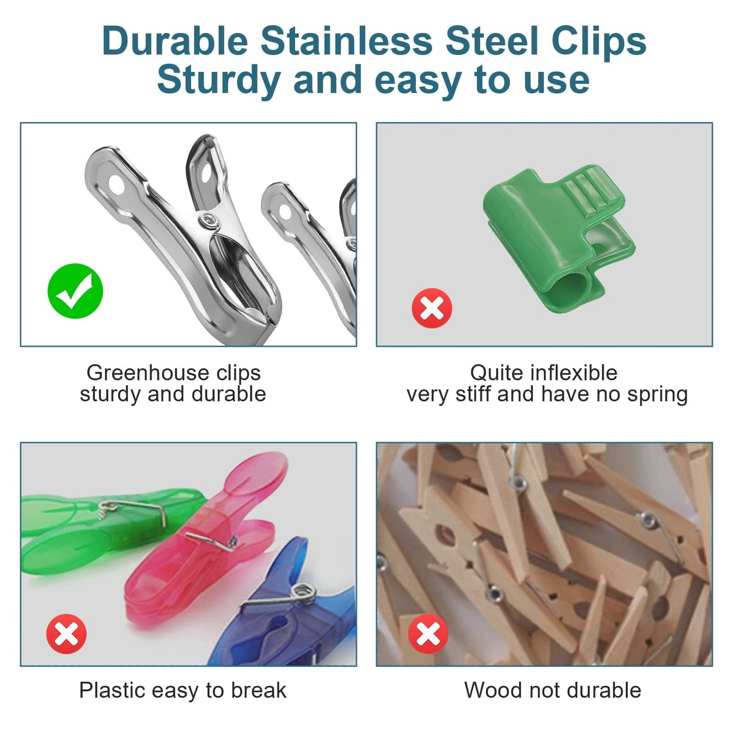 20 Pcs Garden Clips,Heavy Duty Stainless Steel Greenhouse Clamps,Strong Grip Greenhouse Clips,Metal Clips For Netting, Shade Cloth, Plant Cover On Garden Hoops Or Greenhouse Hoops,(20PCS,2.16 in) 20PCS