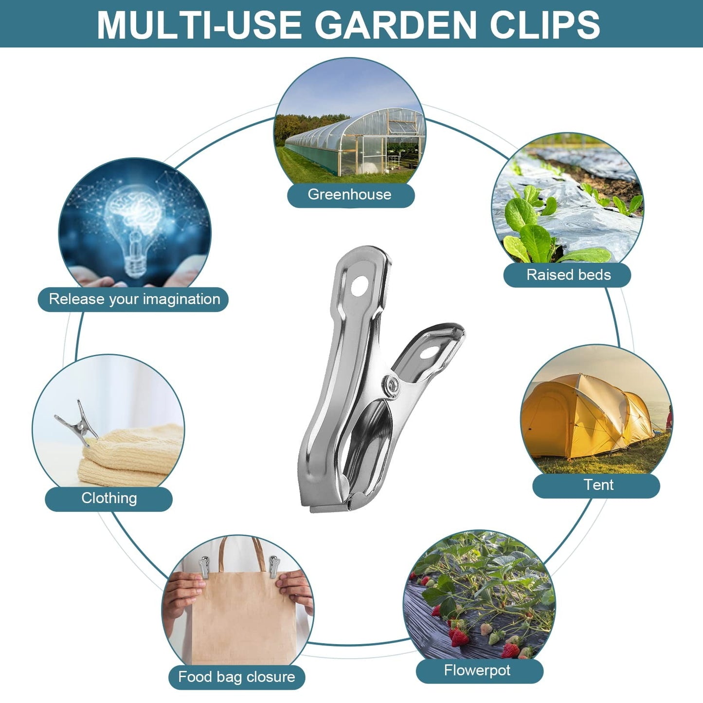 20 Pcs Garden Clips,Heavy Duty Stainless Steel Greenhouse Clamps,Strong Grip Greenhouse Clips,Metal Clips For Netting, Shade Cloth, Plant Cover On Garden Hoops Or Greenhouse Hoops,(20PCS,2.16 in) 20PCS