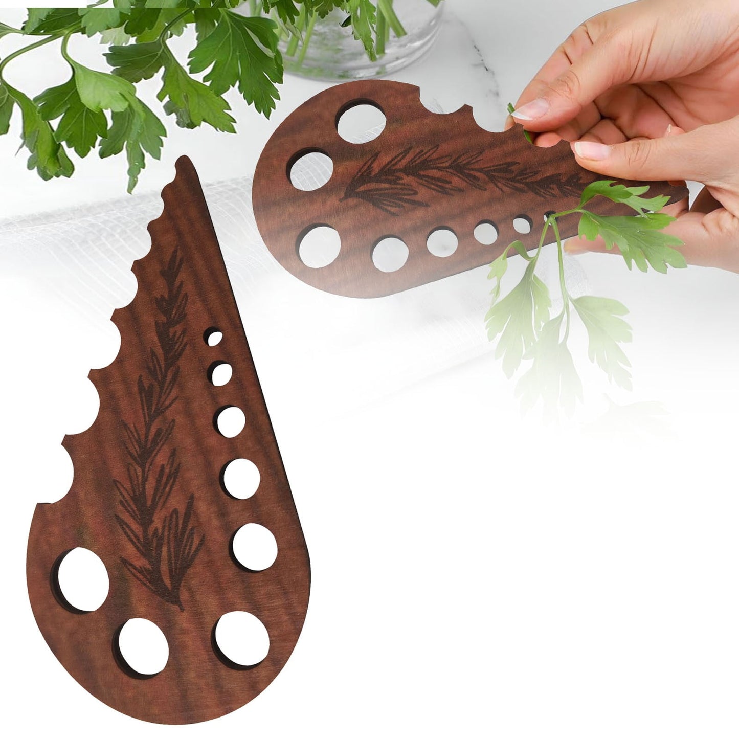 Herb Stripper 8 Holes,Herb Stripper Tool,Wooden Herb Stripper Vegetable Leaf Remover,Different Aperture Designs Wood Stripping Strippers Suitable for Herbs, Parsley, Coriander, Thyme,Khaki Brown