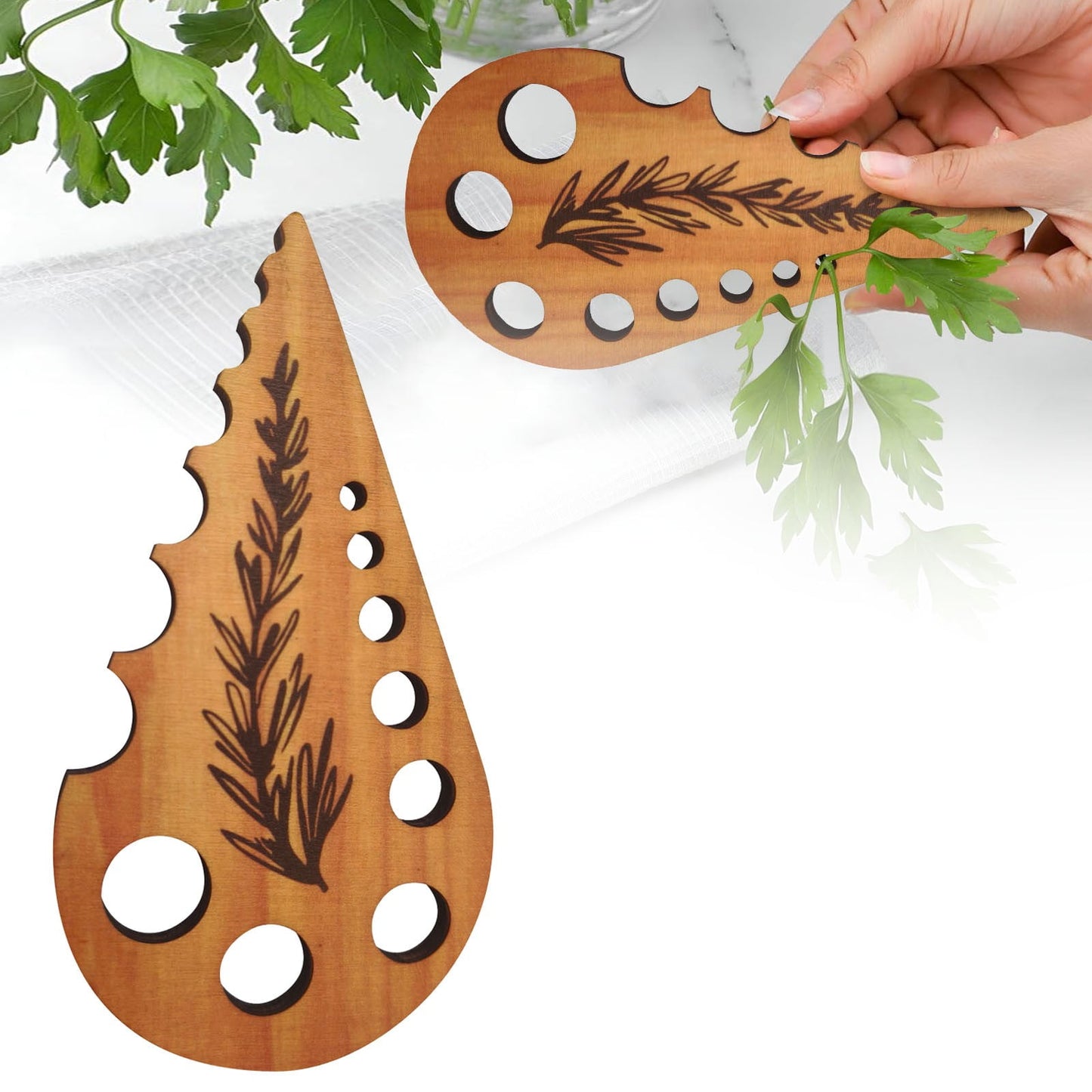 Herb Stripper 8 Holes,Herb Stripper Tool,Wooden Herb Stripper Vegetable Leaf Remover,Different Aperture Designs Wood Stripping Strippers Suitable for Herbs, Parsley, Coriander, Thyme Khaki