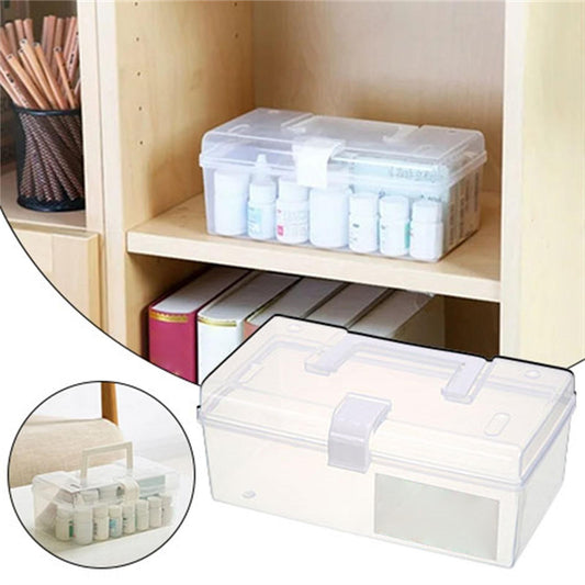 Home Box and Travel Storage Box, Plastic Kit Case Container Empty, Box with Lock Lid & Handle, Emergency Organizer for Family and Traveling, 9.1x4.7x3.7 9.1" x 4.7" x 3.7" White