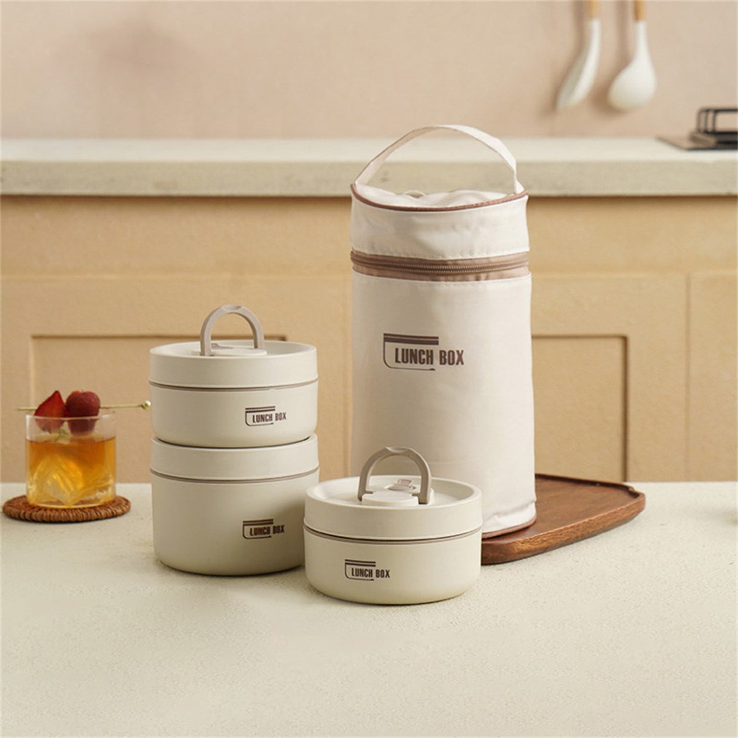Insulated Lunch Box,Thermo Food Jar for Hot Food,Lunch Containers Wide Mouth Vacuum Insulated Stainless Steel Leakproof Lunch Box,Portable Stainless Steel Food Container,Thermal Food Container,Brown 420ML(2PCS)+620ML(1PCS) Beige