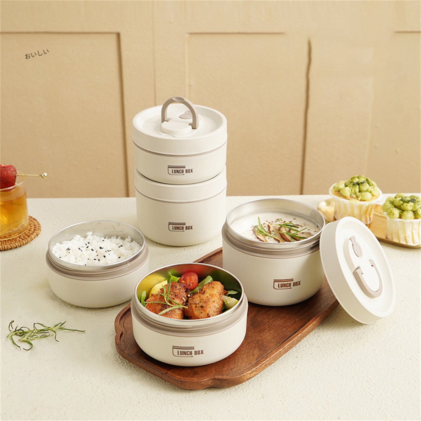Insulated Lunch Box,Thermo Food Jar for Hot Food,Lunch Containers Wide Mouth Vacuum Insulated Stainless Steel Leakproof Lunch Box,Portable Stainless Steel Food Container,Thermal Food Container 420ML(2PCS)+620ML(1PCS) Brown