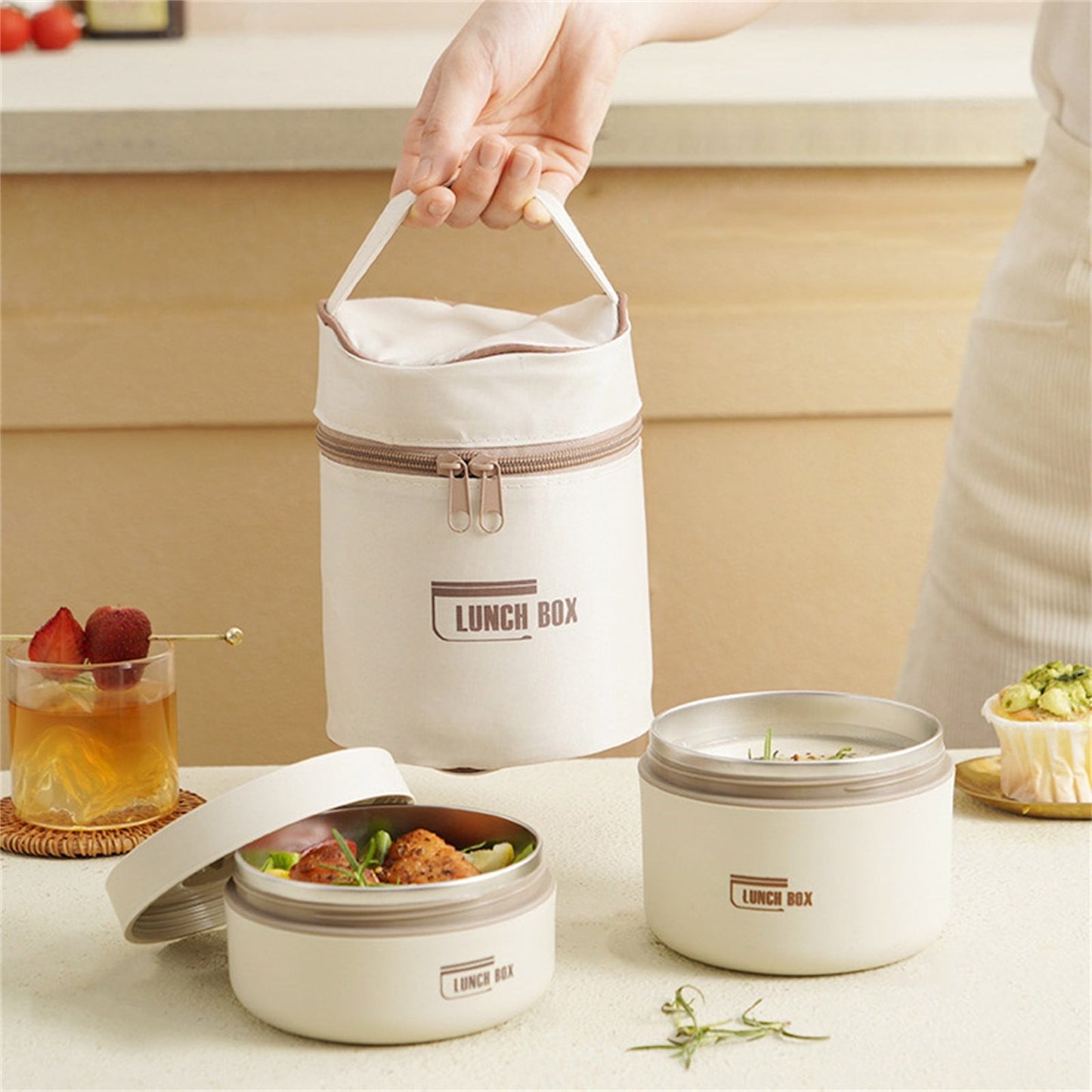 Insulated Lunch Box,Thermo Food Jar for Hot Food,Lunch Containers Wide Mouth Vacuum Insulated Stainless Steel Leakproof Lunch Box,Portable Stainless Steel Food Container,Thermal Food Container 420ML(2PCS)+620ML(1PCS) Brown