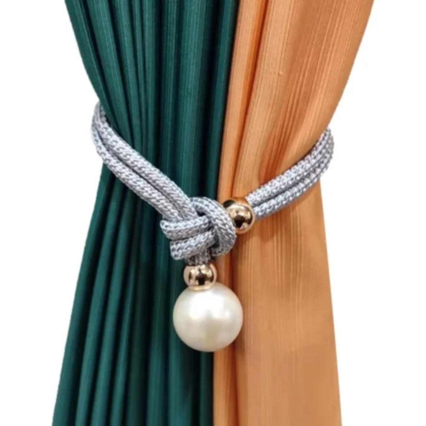 Adjustable Big Pearl Curtain Tiebacks, Hand Woven Curtain TieBack, Decorative Rope Holdbacks for Curtains, Curtain Ties for Home Bedroom Decorative Curtain, 1 Pcs, 21.56x1.57 21.56" x 1.57" Beige