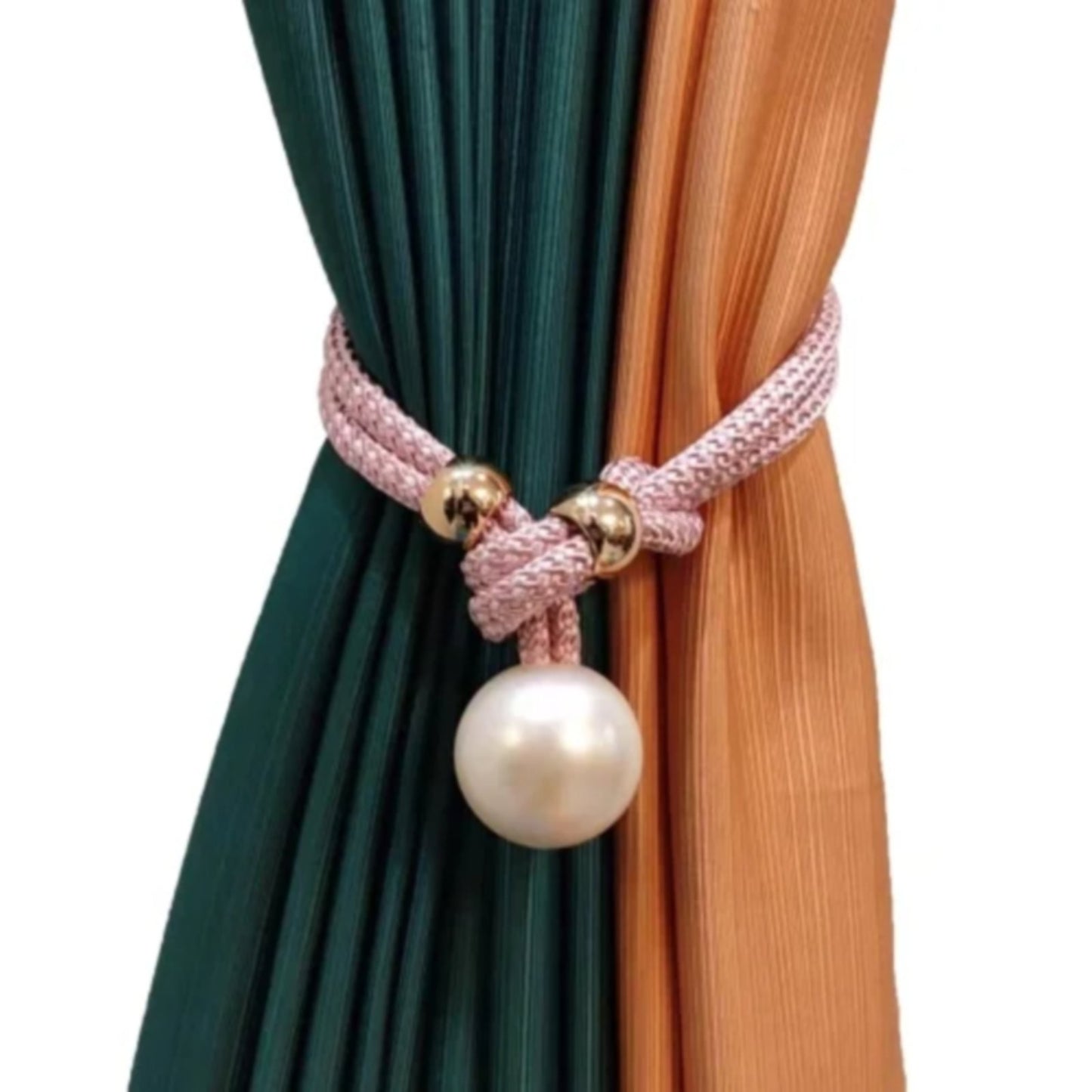 Adjustable Big Pearl Curtain Tiebacks, Hand Woven Curtain TieBack, Decorative Rope Holdbacks for Curtains, Curtain Ties for Home Bedroom Decorative Curtain, 1 Pcs, 21.56x1.57 21.56" x 1.57" Beige