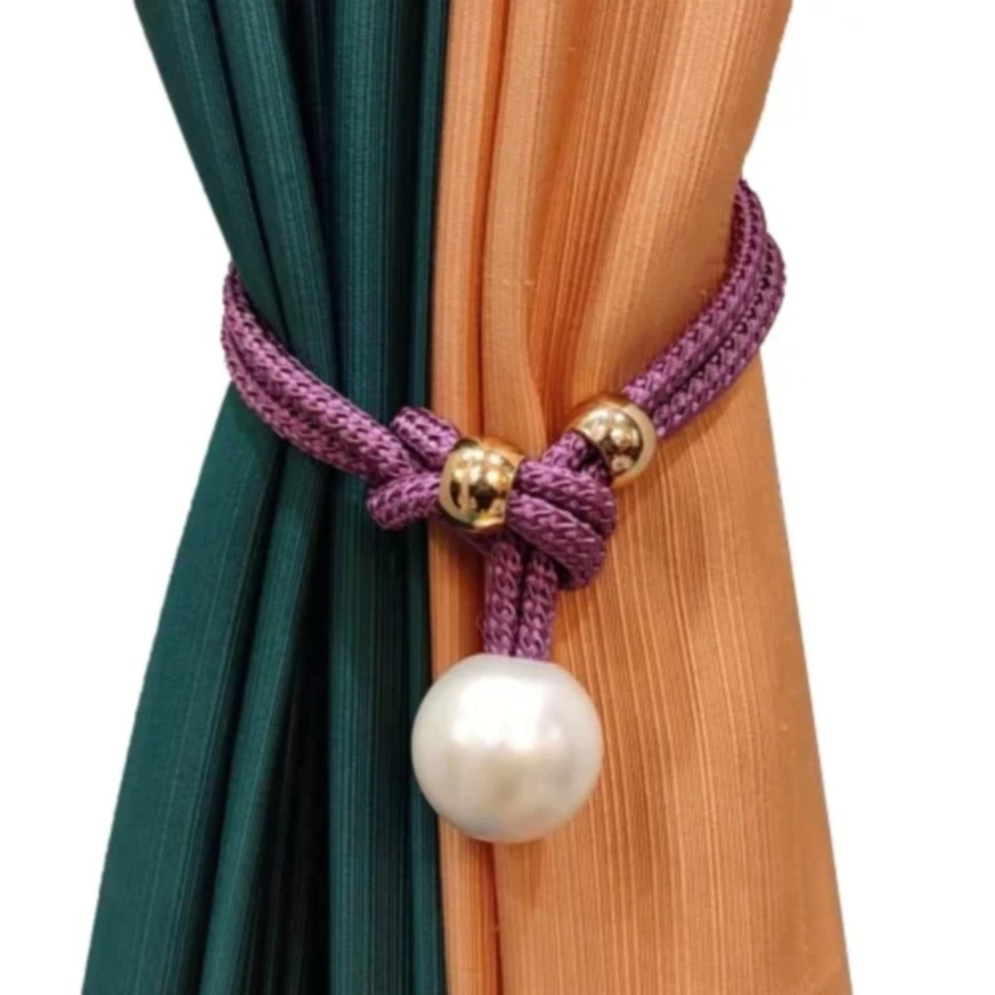 Adjustable Big Pearl Curtain Tiebacks, Hand Woven Curtain TieBack, Decorative Rope Holdbacks for Curtains, Curtain Ties for Home Bedroom Decorative Curtain, 1 Pcs, 21.56x1.57 21.56" x 1.57" Grey