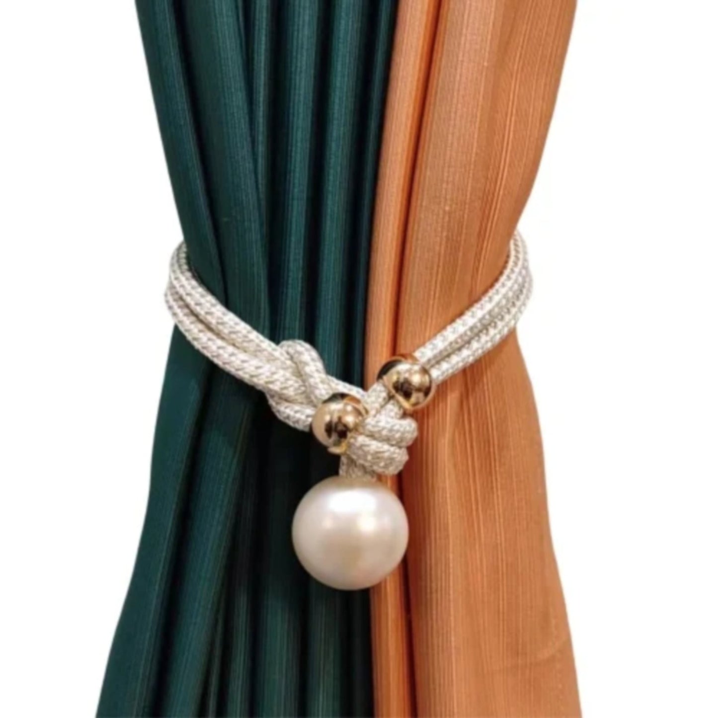 Adjustable Big Pearl Curtain Tiebacks, Hand Woven Curtain TieBack, Decorative Rope Holdbacks for Curtains, Curtain Ties for Home Bedroom Decorative Curtain, 1 Pcs, 21.56x1.57 21.56" x 1.57" Orange
