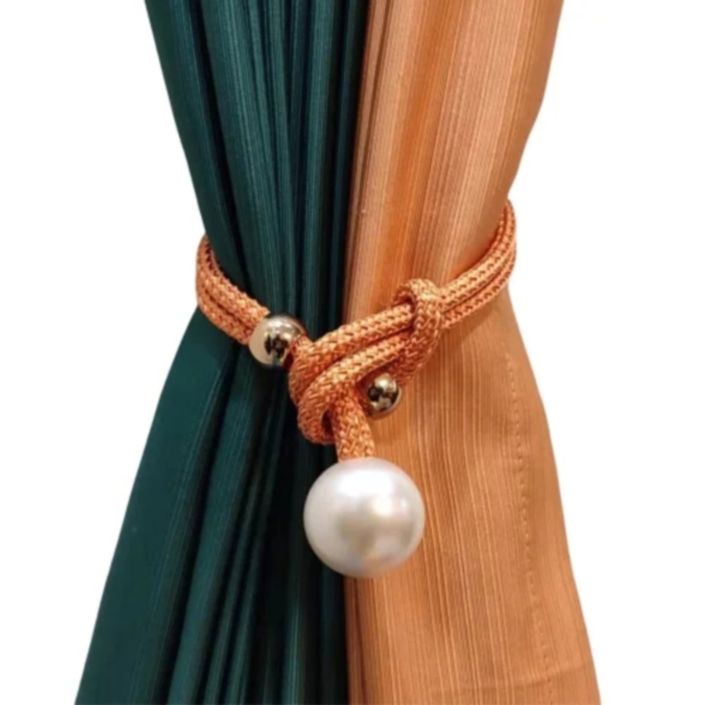 Adjustable Big Pearl Curtain Tiebacks, Hand Woven Curtain TieBack, Decorative Rope Holdbacks for Curtains, Curtain Ties for Home Bedroom Decorative Curtain, 1 Pcs, 21.56x1.57 21.56" x 1.57" Orange