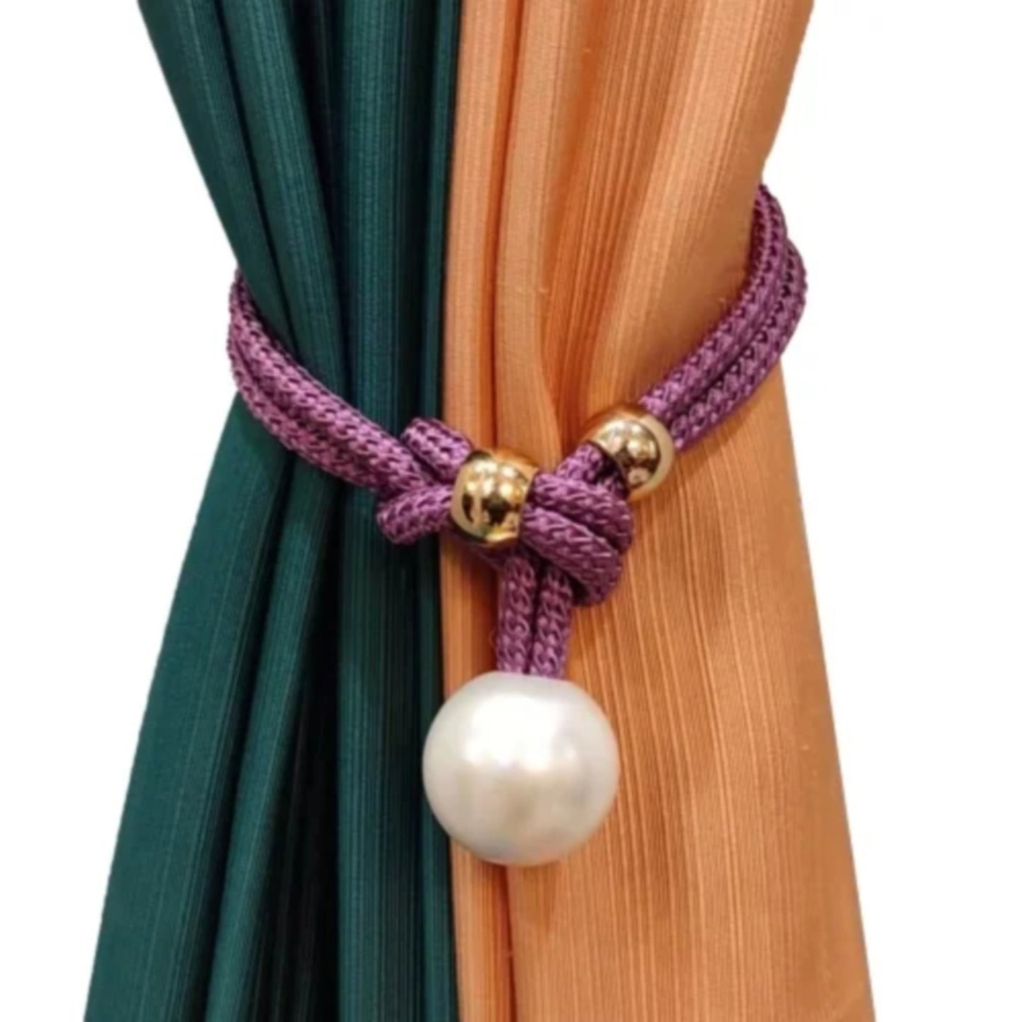 Adjustable Big Pearl Curtain Tiebacks, Hand Woven Curtain TieBack, Decorative Rope Holdbacks for Curtains, Curtain Ties for Home Bedroom Decorative Curtain, 1 Pcs, 21.56x1.57 21.56" x 1.57" Purple