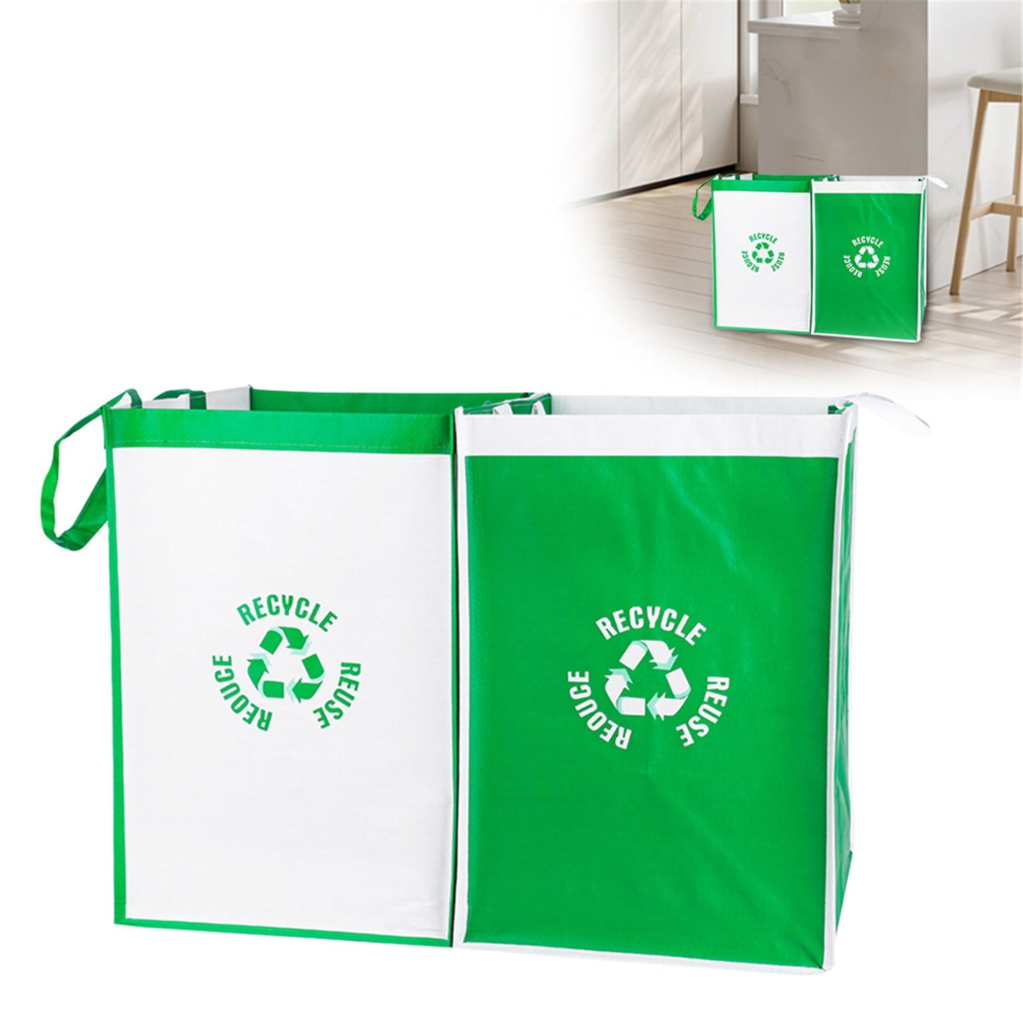 2 Pcs Separate Recycling Waste Bags,Recycle Waste Bag for Kitchen Home,Recycling Organizer,Reusable Recycling Bags,Indoor Recycling Trash Sorting Organizer,Reusable And Waterproof,(D,12x12x17 in) A
