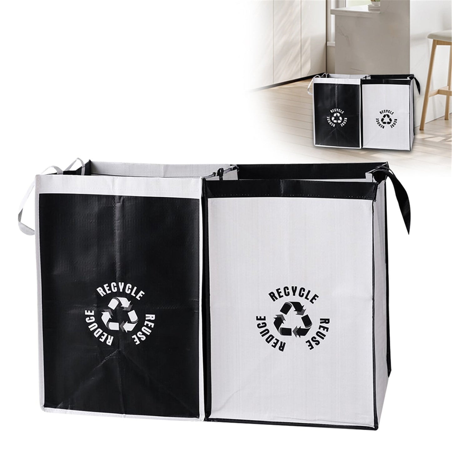 2 Pcs Separate Recycling Waste Bags,Recycle Waste Bag for Kitchen Home,Recycling Organizer,Reusable Recycling Bags,Indoor Recycling Trash Sorting Organizer,Reusable And Waterproof,(D,12x12x17 in) Gray