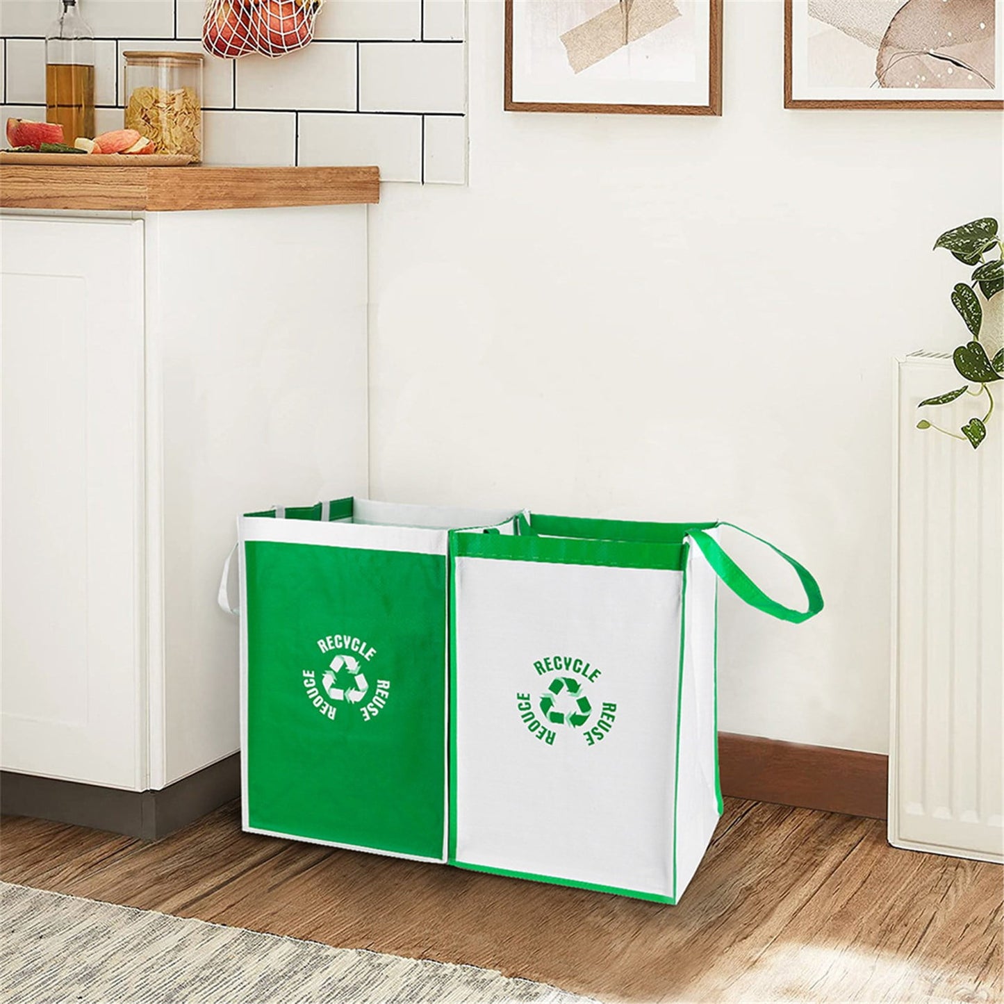 2 Pcs Separate Recycling Waste Bags,Recycle Waste Bag for Kitchen Home,Recycling Organizer,Reusable Recycling Bags,Indoor Recycling Trash Sorting Organizer,Reusable And Waterproof,(D,12x12x17 in) Gray