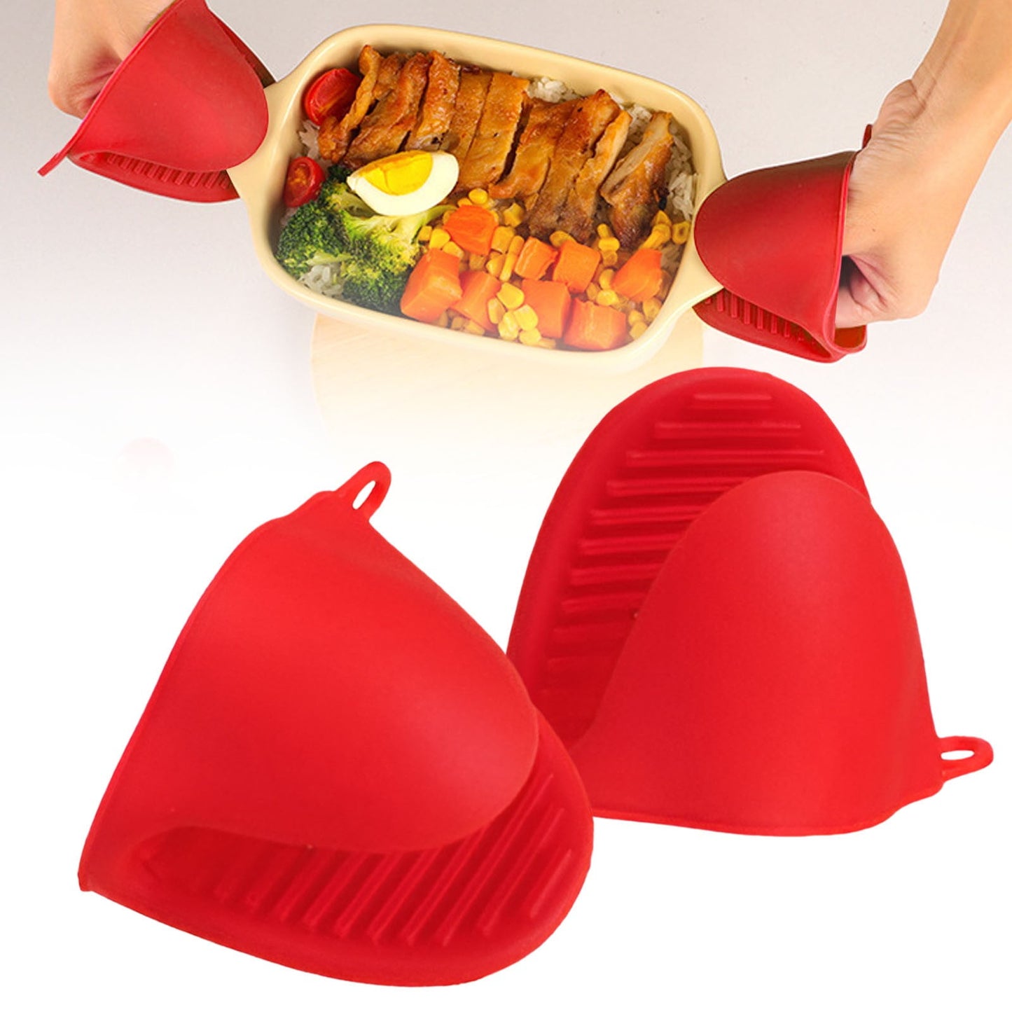 Mini Oven Gloves, Oven Heat Pot Holder, Cute Kitchen Mittens, Silicone Heat Resistant Cooking Pinch Mitts Potholder for Kitchen Cooking & Baking, 1 Pair, 4.4x3.2 4.4" x 3.2" Red