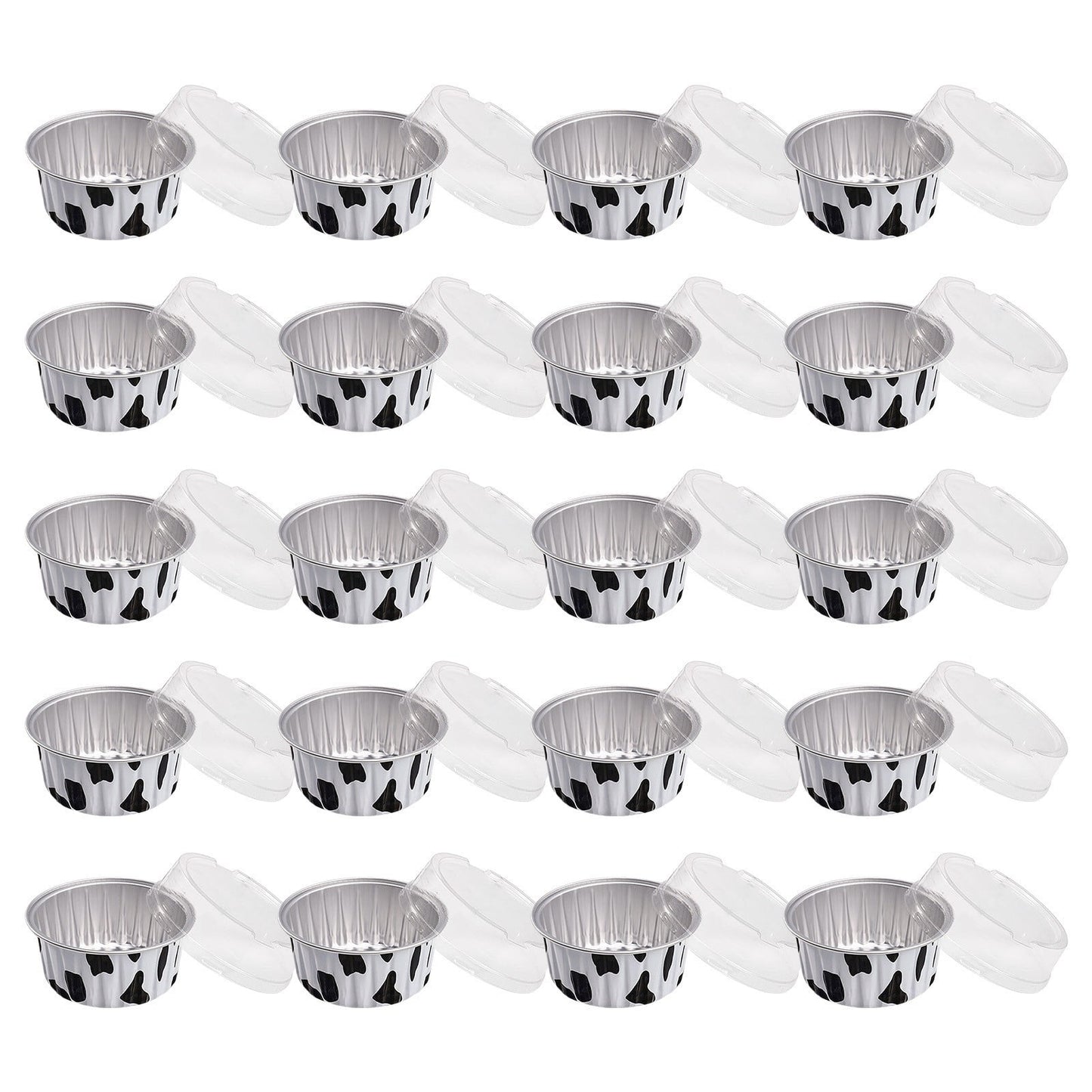 Aluminum Foil Baking Cups with Lids,20pcs Round Pudding and Cake Molds,Heat-Resistant Up to 250°C,Reusable for Oven,Microwave,and BBQ,Ideal for Parties,Catering,and Home Baking White