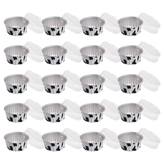 Aluminum Foil Baking Cups with Lids,20pcs Round Pudding and Cake Molds,Heat-Resistant Up to 250°C,Reusable for Oven,Microwave,and BBQ,Ideal for Parties,Catering,and Home Baking White