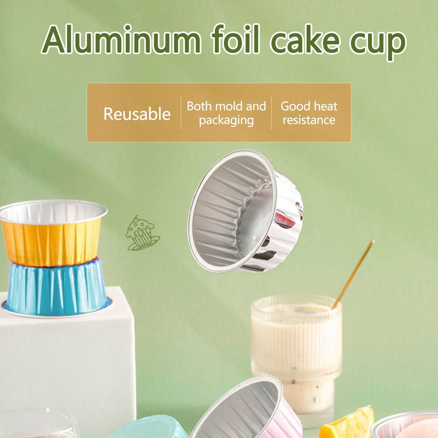 Aluminum Foil Baking Cups with Lids,20pcs Round Pudding and Cake Molds,Heat-Resistant Up to 250°C,Reusable for Oven,Microwave,and BBQ,Ideal for Parties,Catering,and Home Baking Yellow