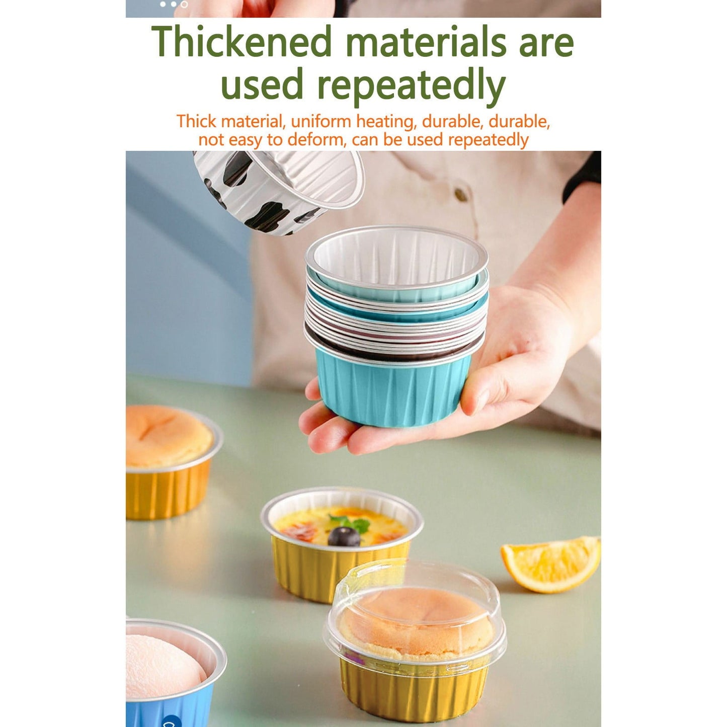 Aluminum Foil Baking Cups with Lids,20pcs Round Pudding and Cake Molds,Heat-Resistant Up to 250°C,Reusable for Oven,Microwave,and BBQ,Ideal for Parties,Catering,and Home Baking Yellow