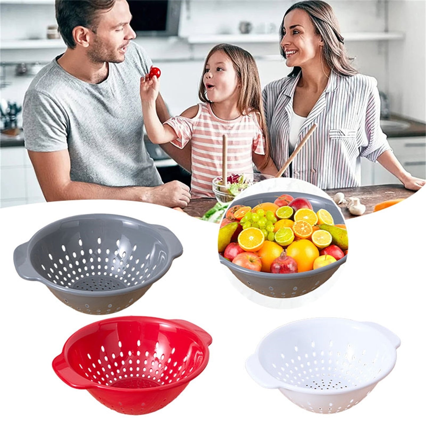 Deep Plastic Strainer Colander with Handle, BPA-Free Plastic Strainer, Durable and Dishwasher Safe, Use for Pasta, Noodles, Spaghetti, Vegetables and More, 1 Pcs, 12.59 Inches 12.59" Grey