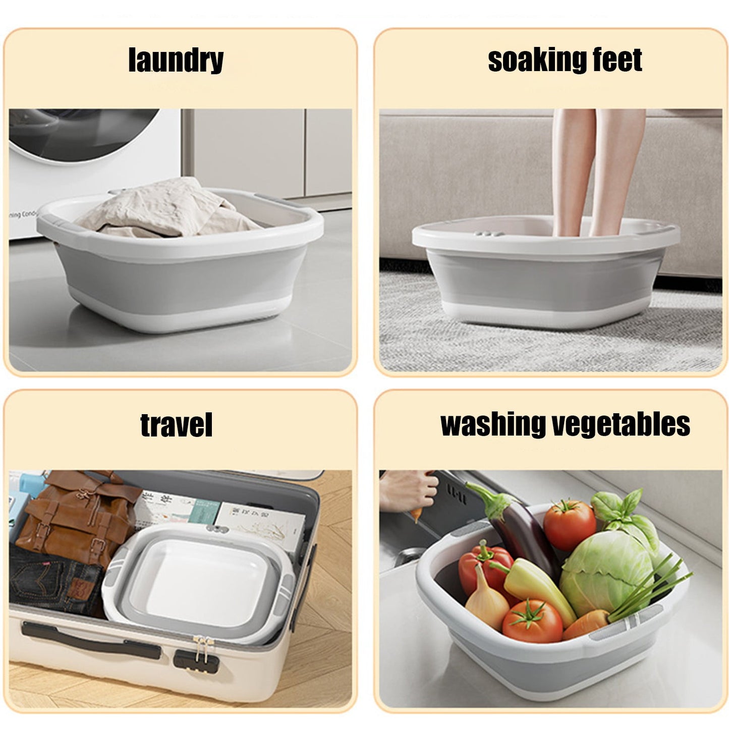 Collapsible Wash Basin,Multi-Use Folding Sink for Kitchen,Camping,and Laundry,Portable Dish Pan with Anti-Slip Bottom,Space-Saving Design for Travel and Outdoor BBQ,Durable and Easy to Store Gray